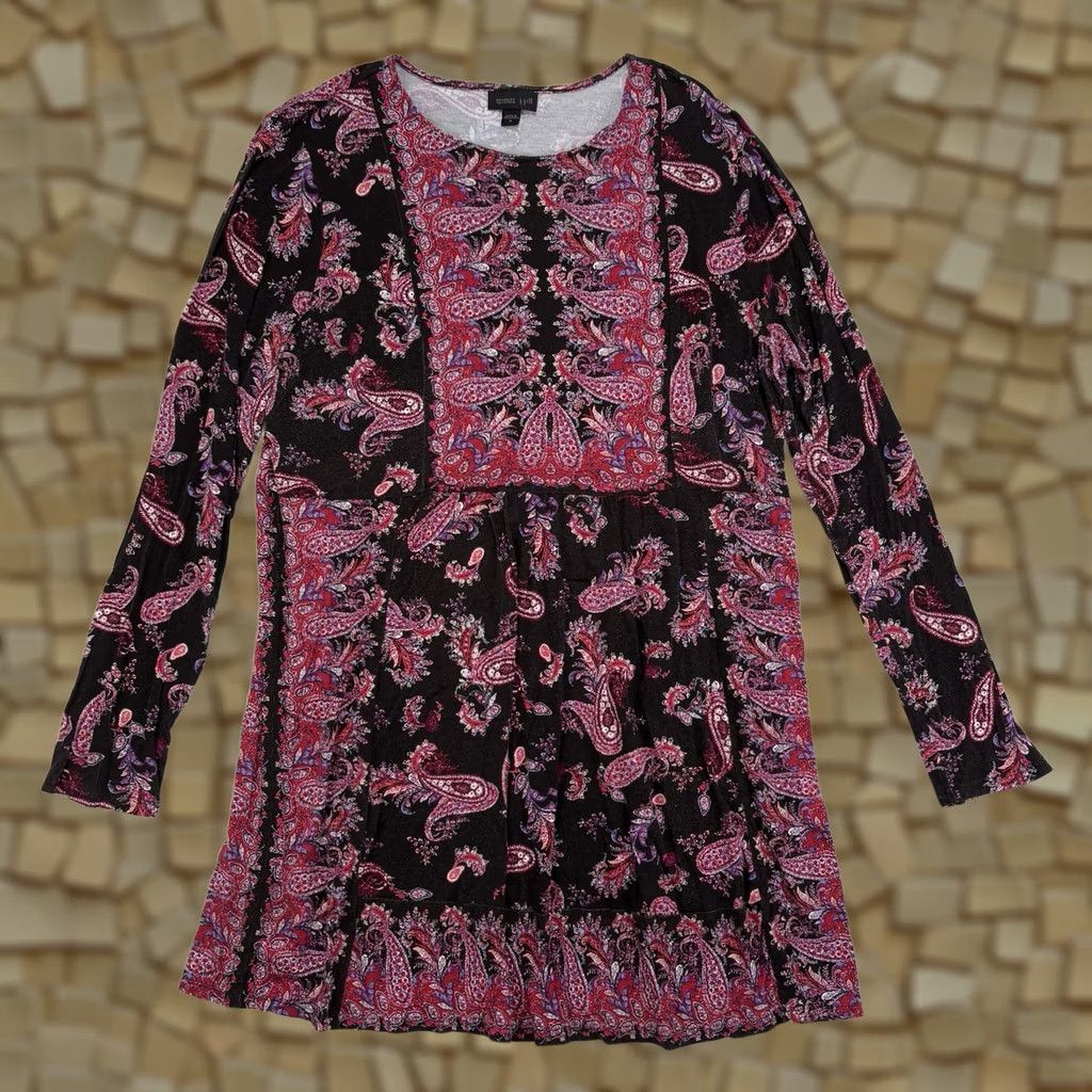 J. Jill J Jill Wearever Collection Pink Black Paisley Tunic Top Mini Dress Size M Size M / US 6-8 / IT 42-44 - 1 Thumbnail