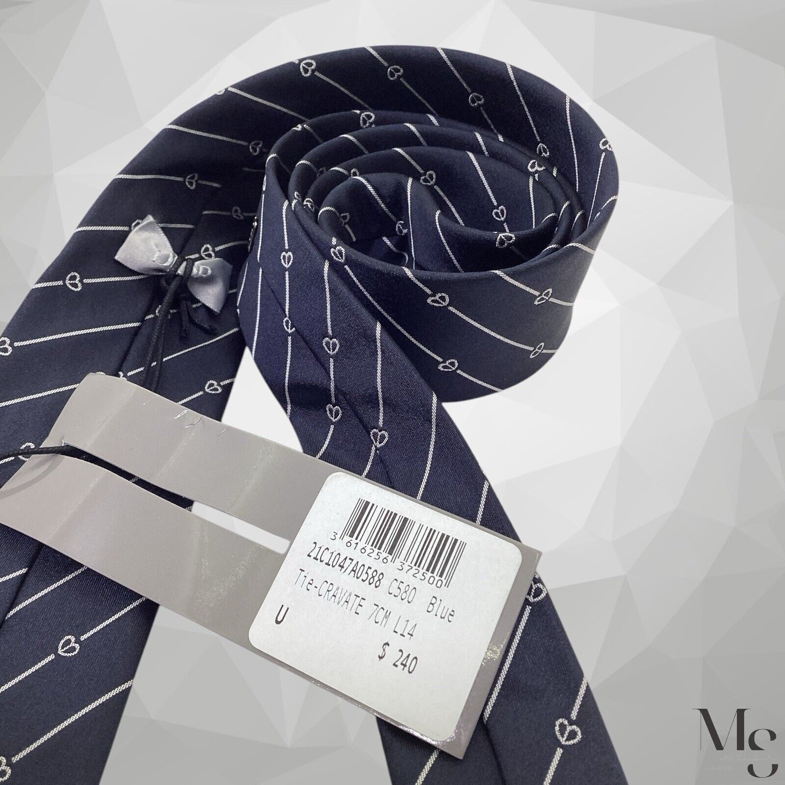 Dior $240 DIOR Blue Striped With Heart Print Silk Tie H.M In Ital Size ONE SIZE - 5 Thumbnail