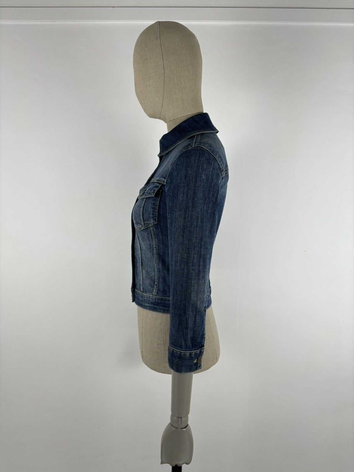 Burberry BRIT Nova Check Trim Denim Blue Trucker Buttons Jacket Jean Crop Bomber Size S / US 4 / IT 40 - 8 Thumbnail