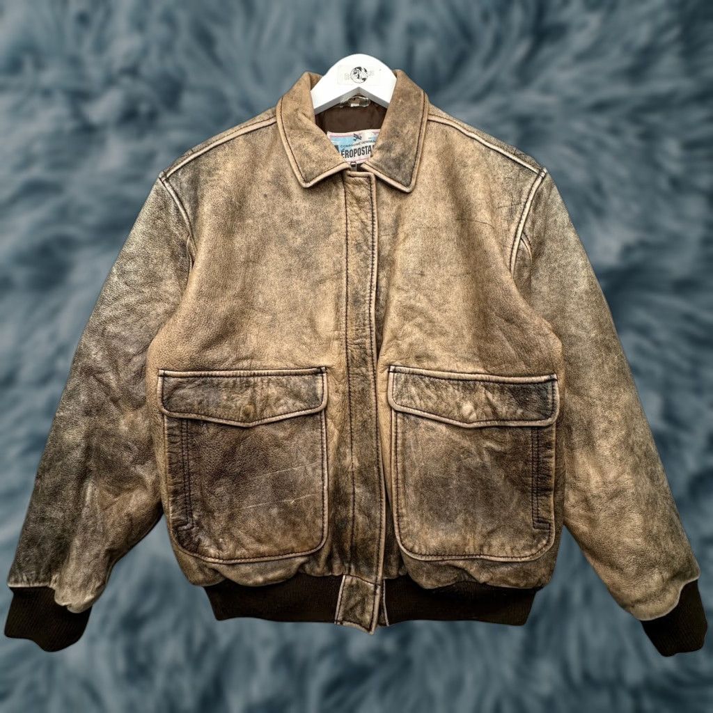 Vintage VINTAGE Aéropostale A-2 Bomber Leather Jacket Medium Brown Zip Flight Aviator Men M Brown Jacket Leather Mens Size US M / EU 48-50 / 2 - 1 Thumbnail