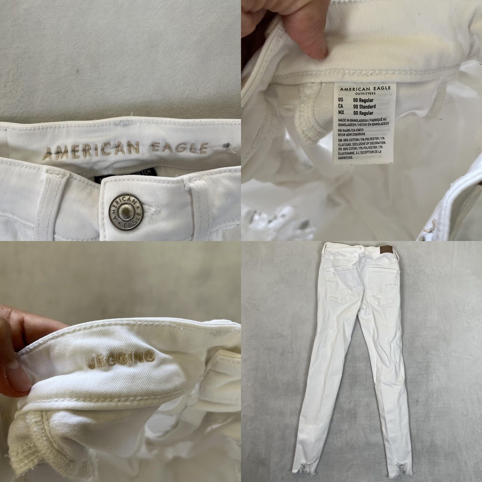 American Eagle Outfitters American Eagle Womens Jeans Jegging 00 Regular White Distressed Stretch Denim Size 24" / US 00 / IT 34 - 8 Thumbnail