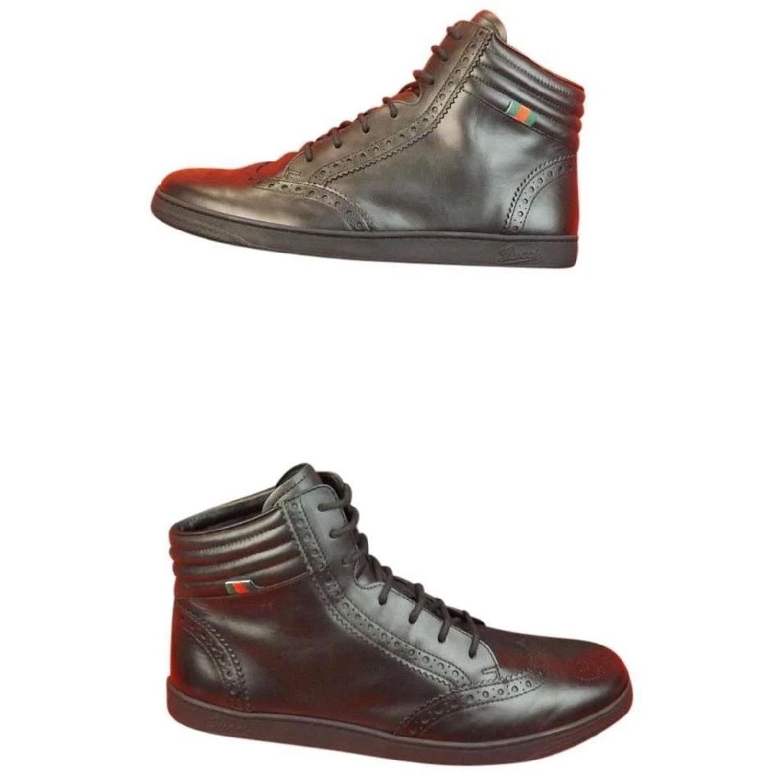 Gucci GUCCI 295294 BLACK LEATHER WEB LOGO HIGH TOP SNEAKERS 6.5 IT Size US 7.5 / EU 40-41 - 6 Thumbnail