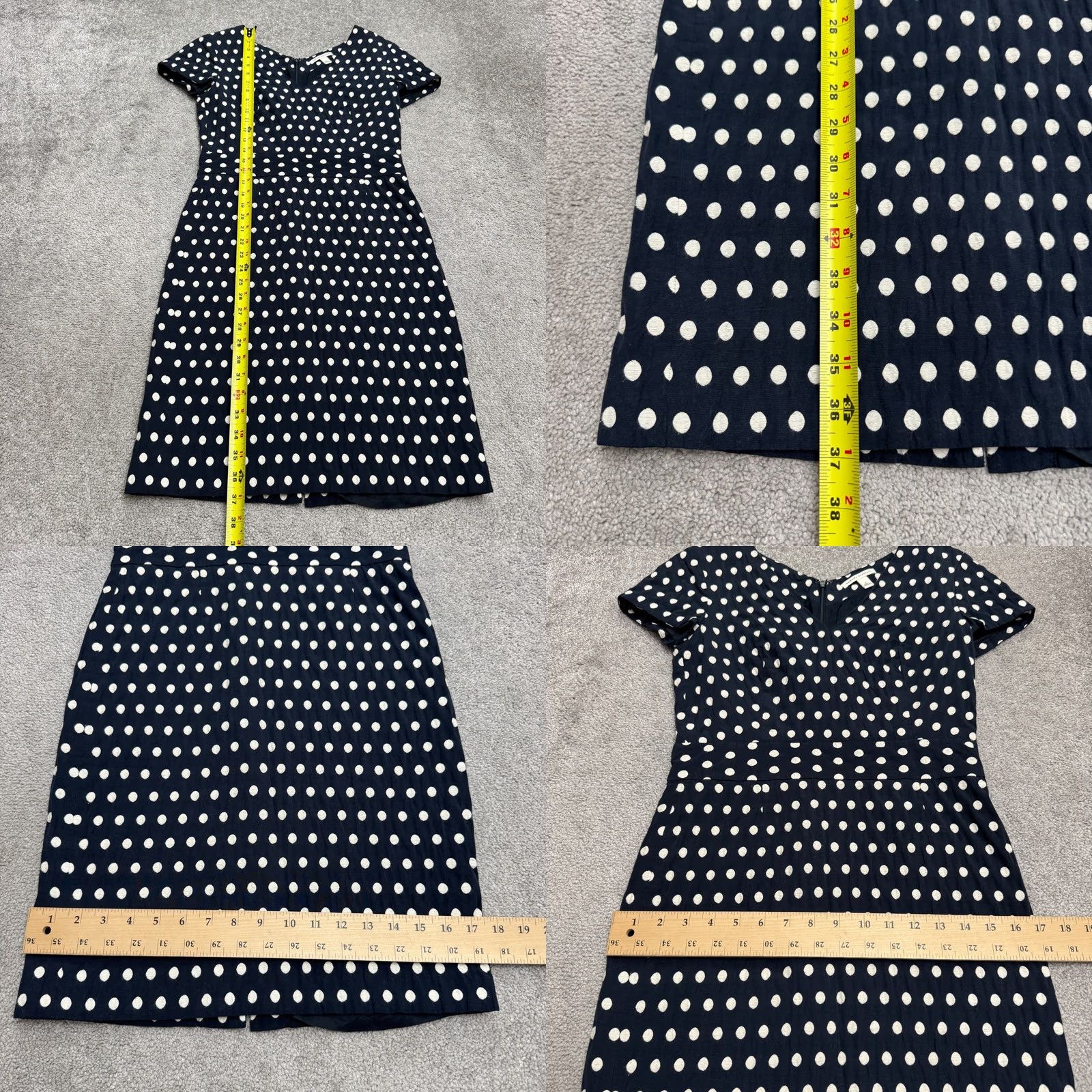 Banana Republic Banana Republic Sheath Dress Womens 4 Blue Navy White Polka Dot Textured V-Neck Size S / US 4 / IT 40 - 8 Thumbnail