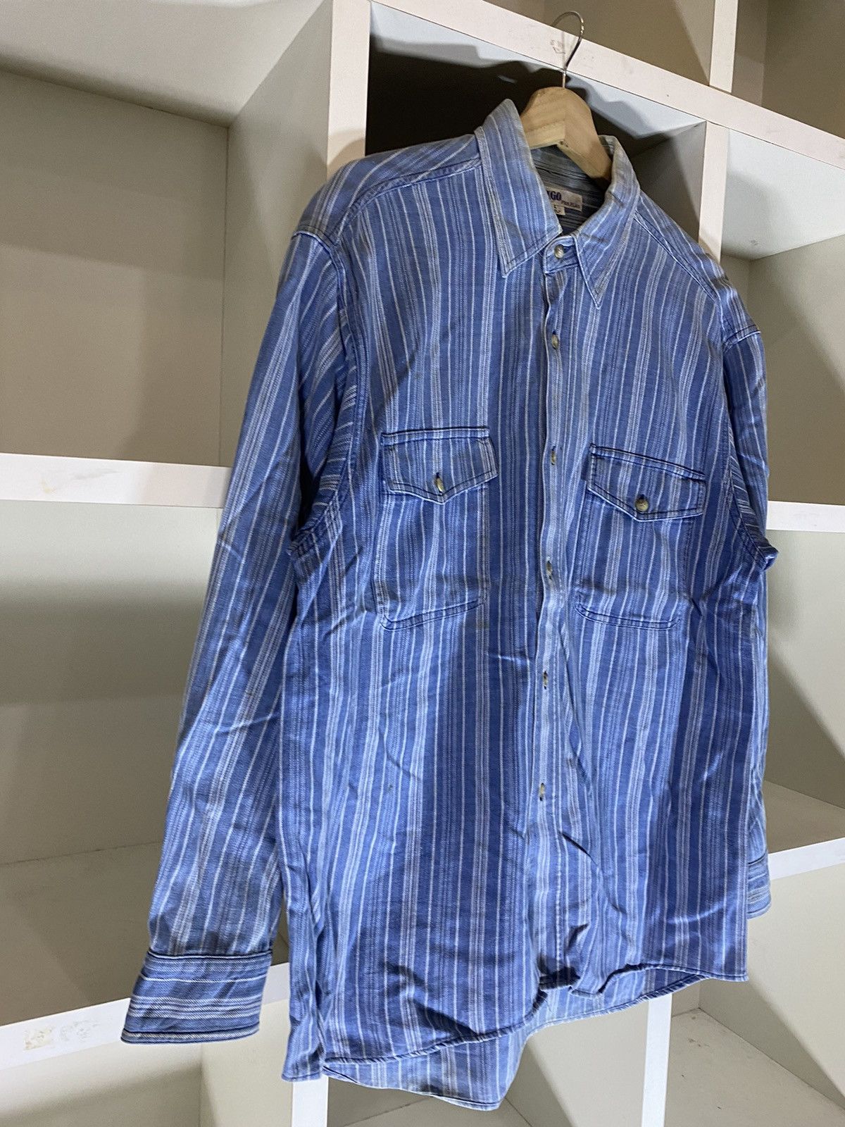 Indigo × Japanese Brand × Vintage Vintage Indigo Fire Flag Button Shirt Size US L / EU 52-54 / 3 - 4 Thumbnail