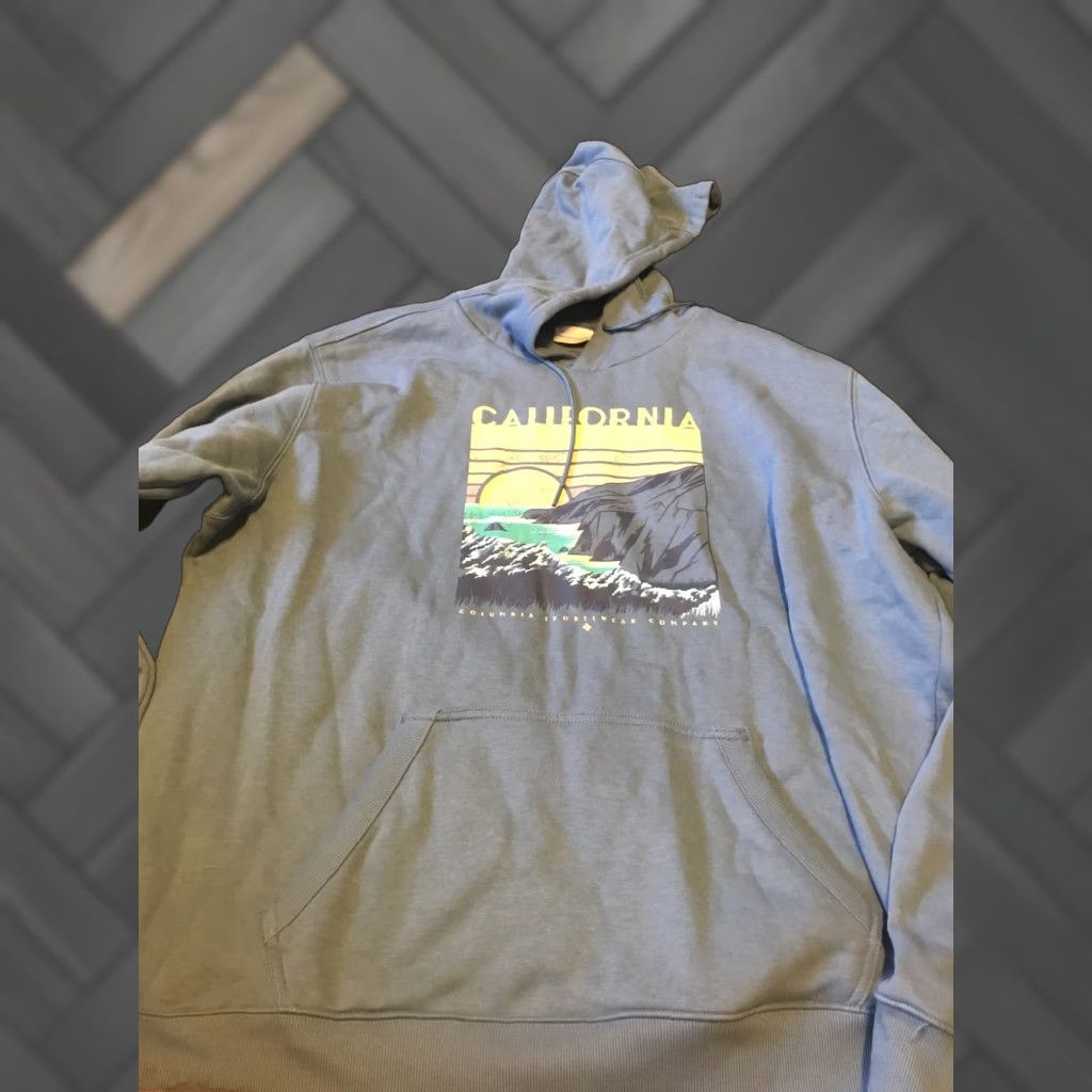 Vintage Columbia Hoodie Mens 2XL Blue California Sunset Ocean Graphic Print Sweatshirt Pullover Crew Neck Drawstring Fleece Cotton Blend Logo Gift? Size US XXL / EU 58 / 5 - 1 Thumbnail