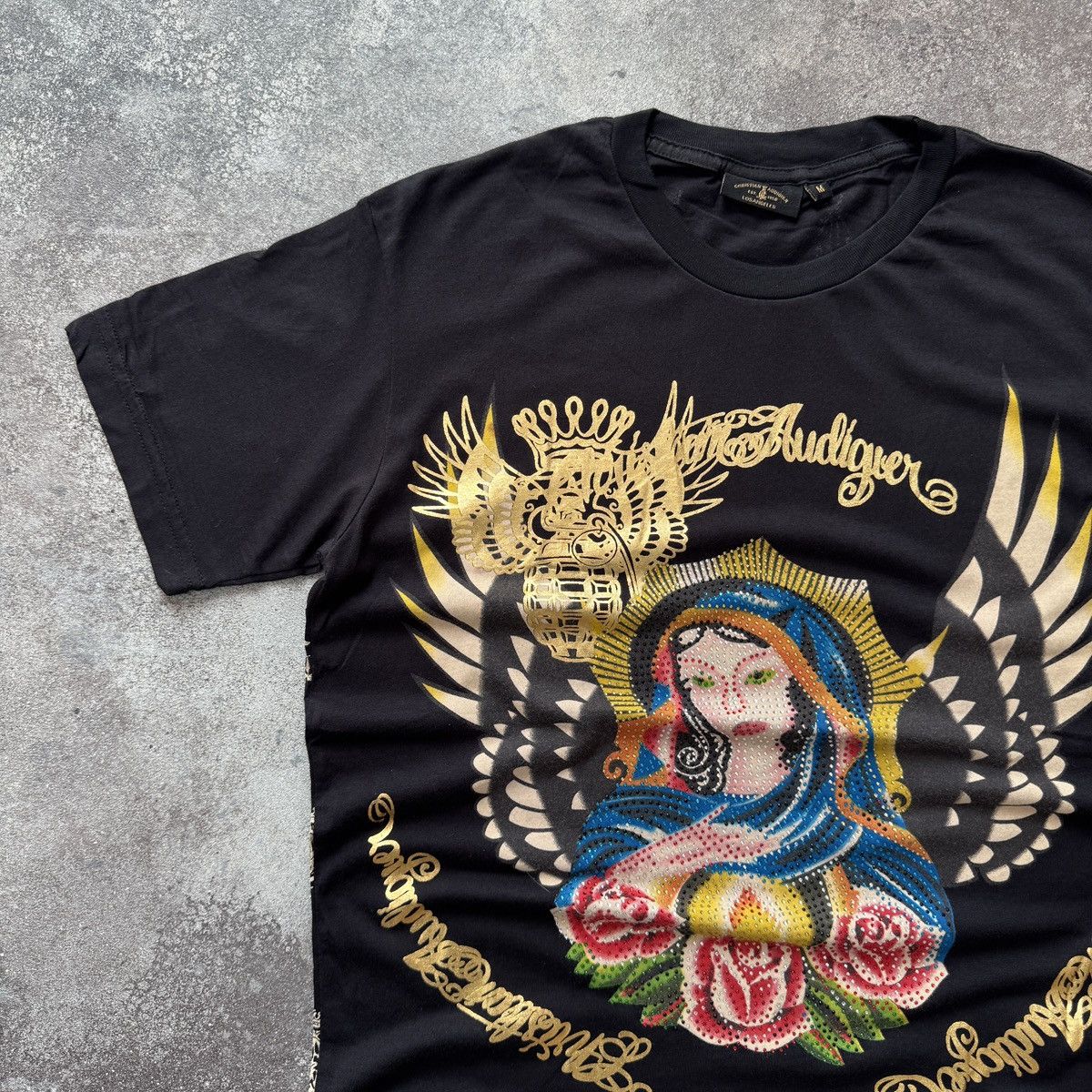 Ed Hardy Christian Audigier Virgin Maria Rhinestones Y2K T-Shirt Size US M / EU 48-50 / 2 - 3 Thumbnail