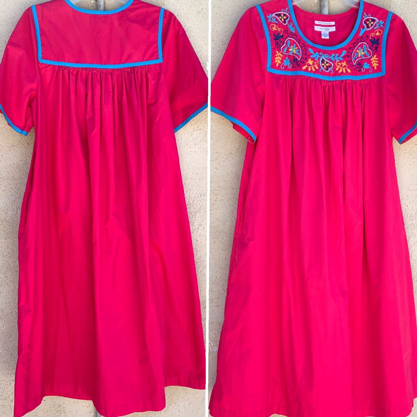 Vintage Go Softly Patio Dress Embroidered Hot Pink Muumuu Sz S Hippie Chic Boho Peasant Womens Size S / US 4 / IT 40 - 6 Thumbnail