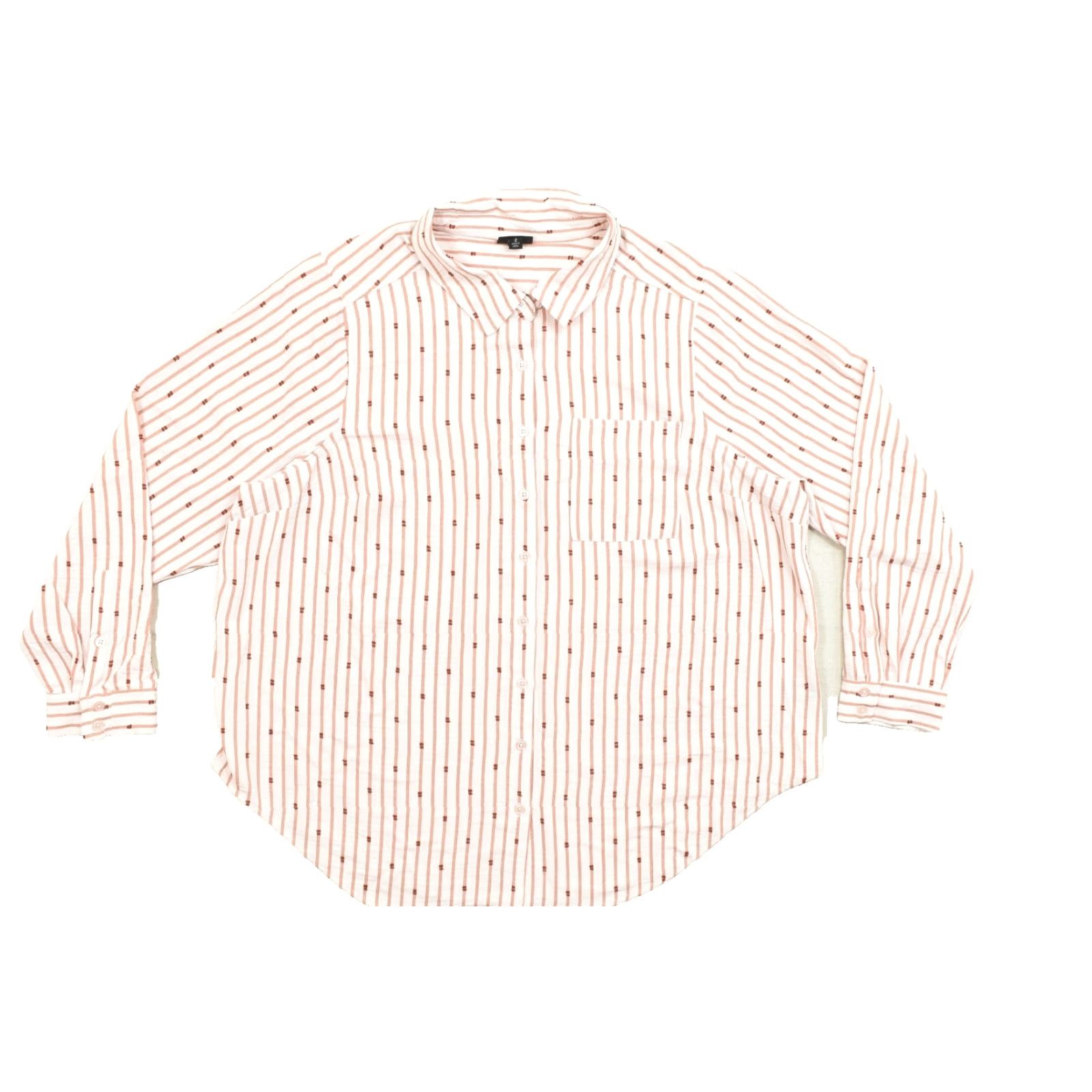 Torrid Torrid Button-Up Shirt Womens Plus Size 2 Pink Striped Long Sleeve Button Down Rayon Regular Fit Casual Spring Summer Fall Winter Size XS / US 0-2 / IT 36-38 - 2 Thumbnail