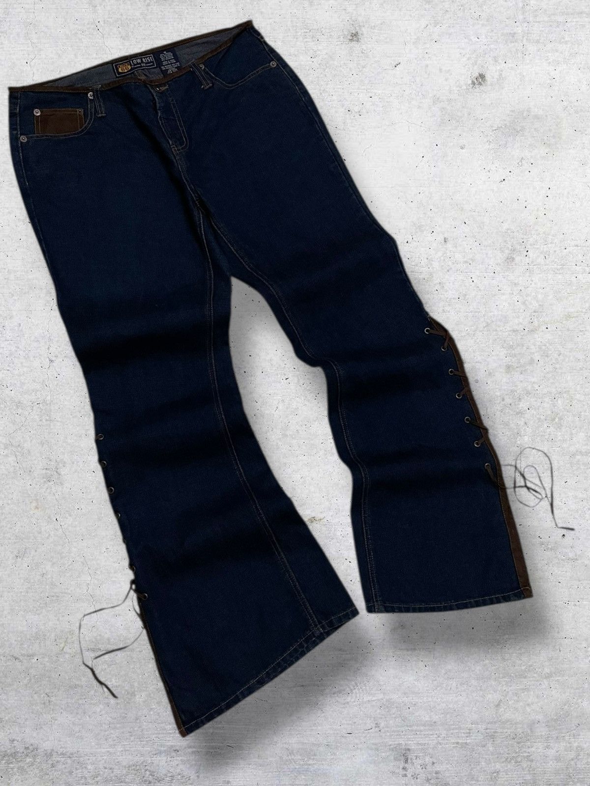 Tornado Mart VINTAGE ROUTE 66 RARE DESIGNER FLARED LACE UP COWBOY DENIM Size US 32 / EU 48 - 2 Thumbnail