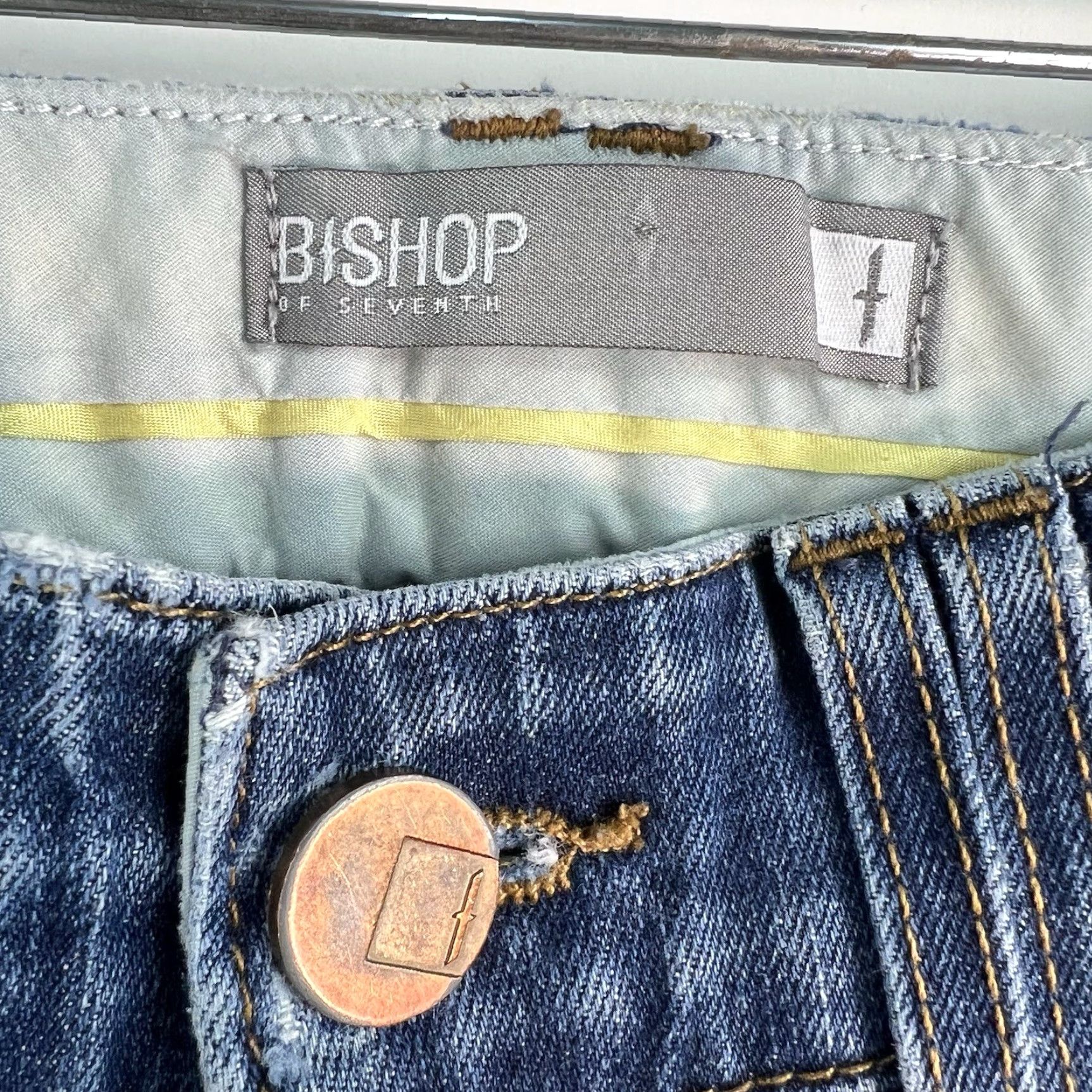 Denime Bishop Of The Seventh Jeans Women Bootcut 27 Distressed Denim Blue 30 Inseam 32 Size 27" / US 4 / IT 40 - 6 Thumbnail