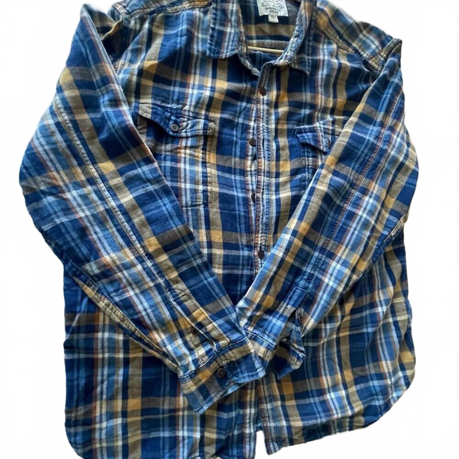 Lucky Brand Lucky Brand Navy and Mustard Plaid Shirt Size US XL / EU 56 / 4 - 1 Thumbnail
