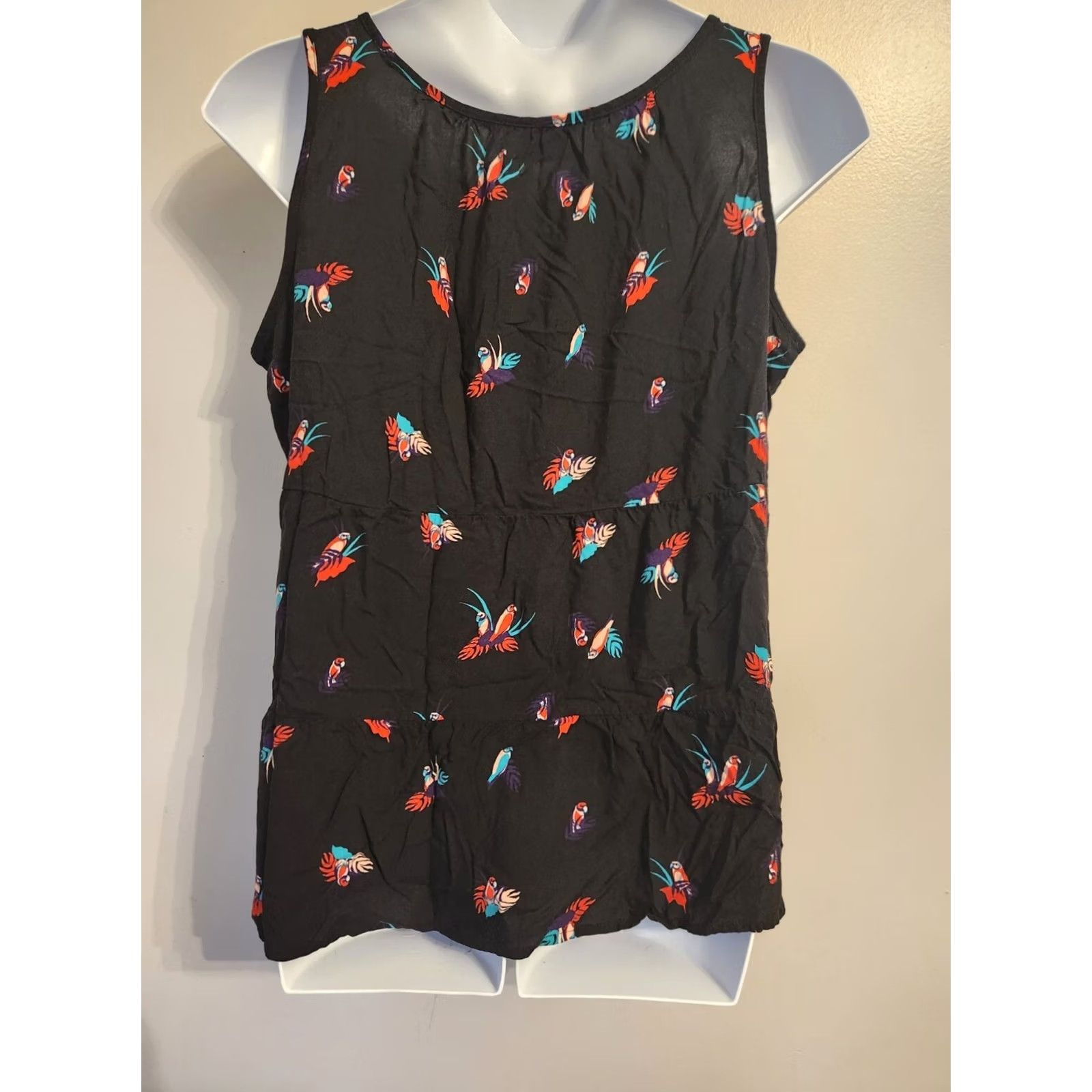 Vintage Evri Black Floral Print Tank Top 1X Ruffle Hem Tassels Casual Size XL / US 12-14 / IT 48-50 - 3 Thumbnail