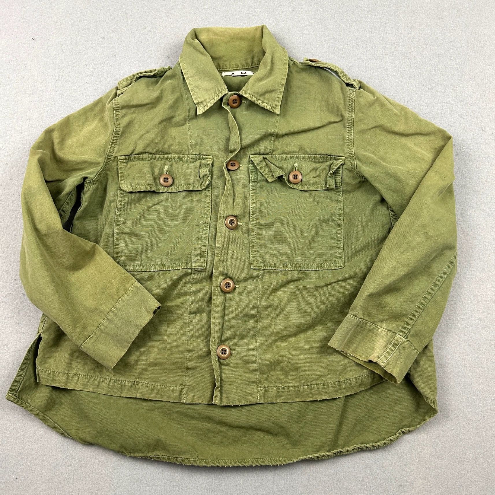 AMO AMO Jacket Women's Field Cotton Green Distressed Utility Pockets Collared Full Zip Small Chore Outdoor Fall Winter Size S / US 4 / IT 40 - 2 Thumbnail