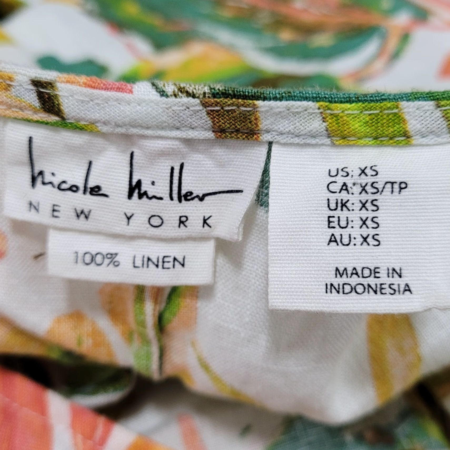 Nicole Miller Nicole Miller Multicolor Linen Leaf Print Flutter Sleeve Shift Dress XS Size XS / US 0-2 / IT 36-38 - 3 Thumbnail