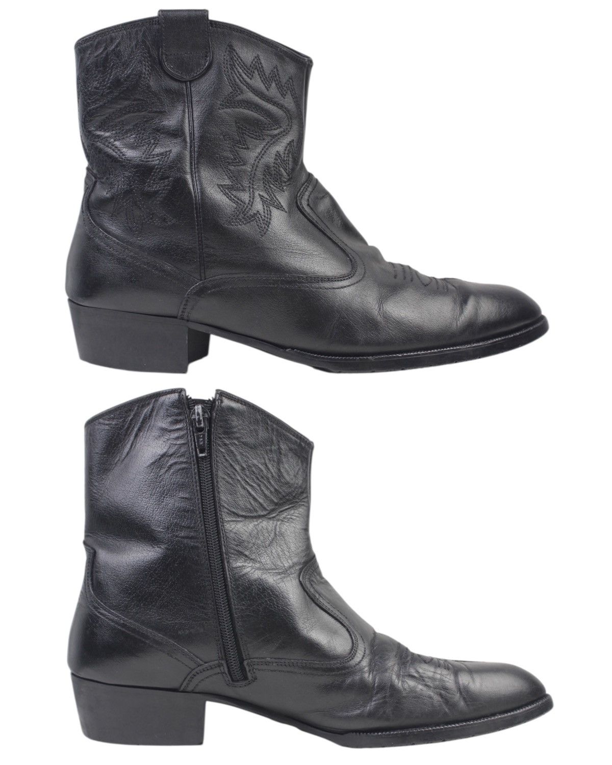 Japanese Brand 2000S ESQUIRE BLACK LEATHER WESTERN ANKLE BOOTS Size US 8 / EU 41 - 2 Thumbnail
