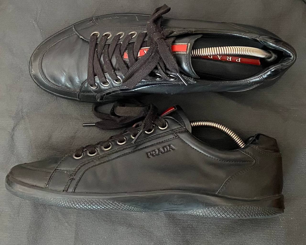 Prada 🔥 PRADA Mens Black Leather Low Top Sneakers Trainers Shoes Size US 8 / EU 41 - 5 Thumbnail