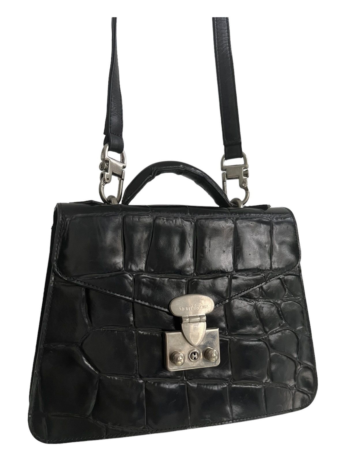 Genuine Leather × Versace 1980s Gianni Versace Croc Embossed Mayfair Top Handle Bag Size ONE SIZE - 1 Thumbnail