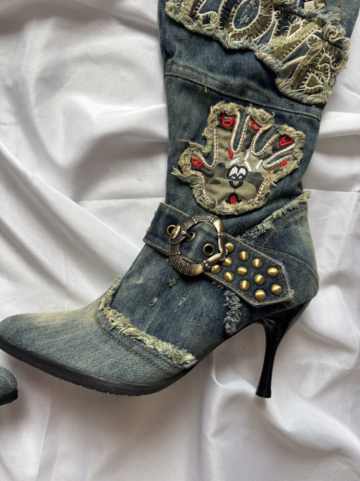 Hysteric Glamour Y2K Vintage Distressed Patchwork Knee-High Jeans Boots Size US 7 / IT 37 - 7 Thumbnail