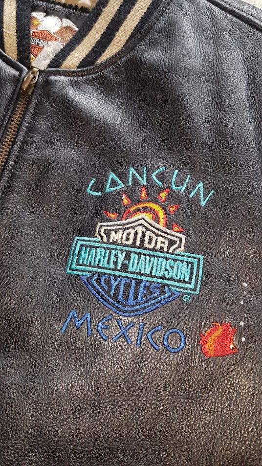 Harley Davidson × Vintage SICK Cancun Harley Davidson Embroidered Leather Jacket Size US M / EU 48-50 / 2 - 21 Thumbnail