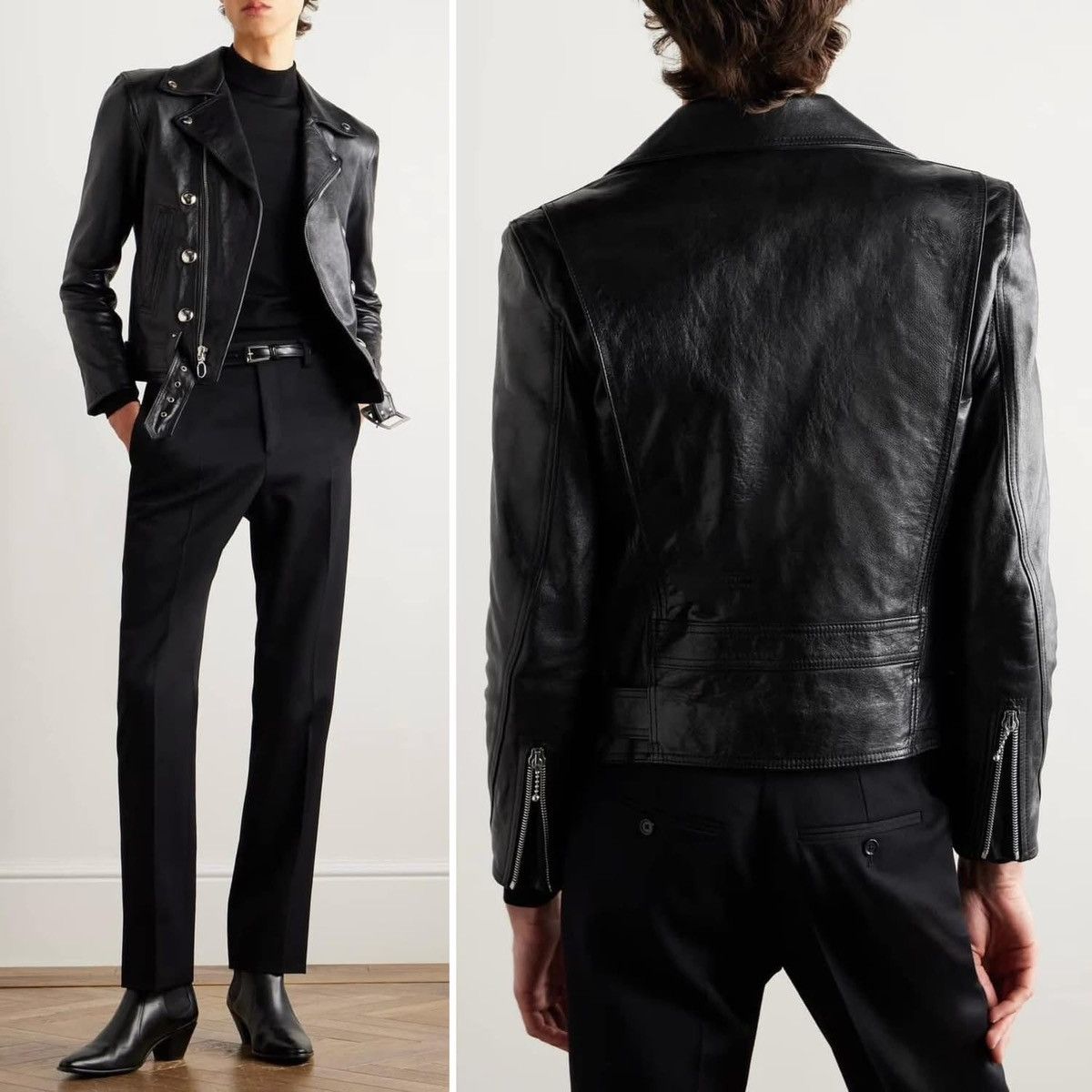 Celine $6.5k Celine Triomphe logo biker leather jacket Hedi Slimane Size US S / EU 44-46 / 1 - 14 Thumbnail