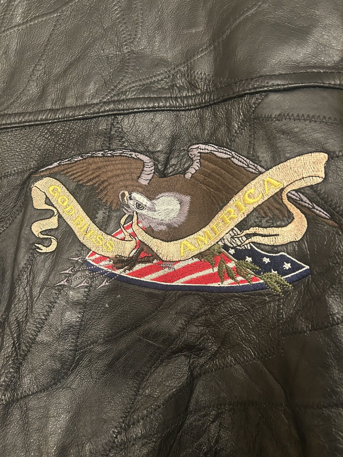 Other VINTAGE EMBROIDERED BLACK LEATHER BOMBER JACKET Size US M / EU 48-50 / 2 - 4 Thumbnail