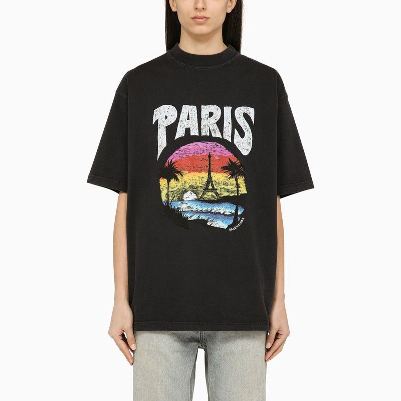 image of Balenciaga Black Crew-Neck T-Shirt With Print Size Xxs, Women's
