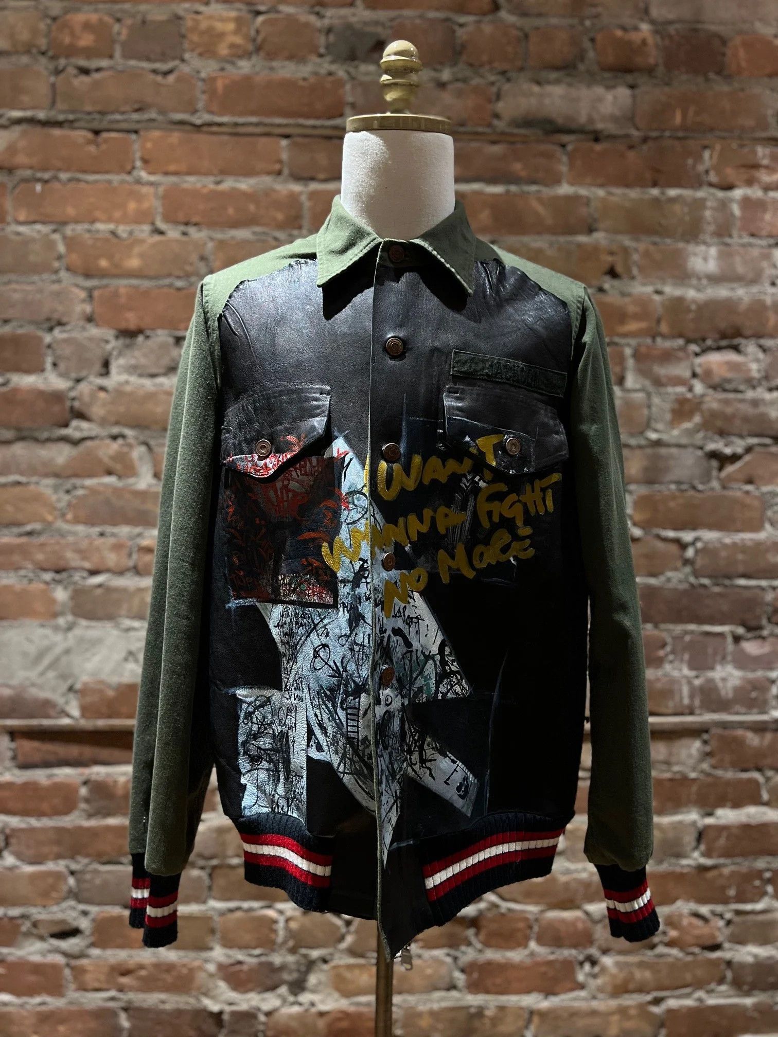 PIHAKAPI Pihakapi “Wanna Fight No More” Mixed-Leather & Wool Jacket Size US M / EU 48-50 / 2 - 2 Thumbnail