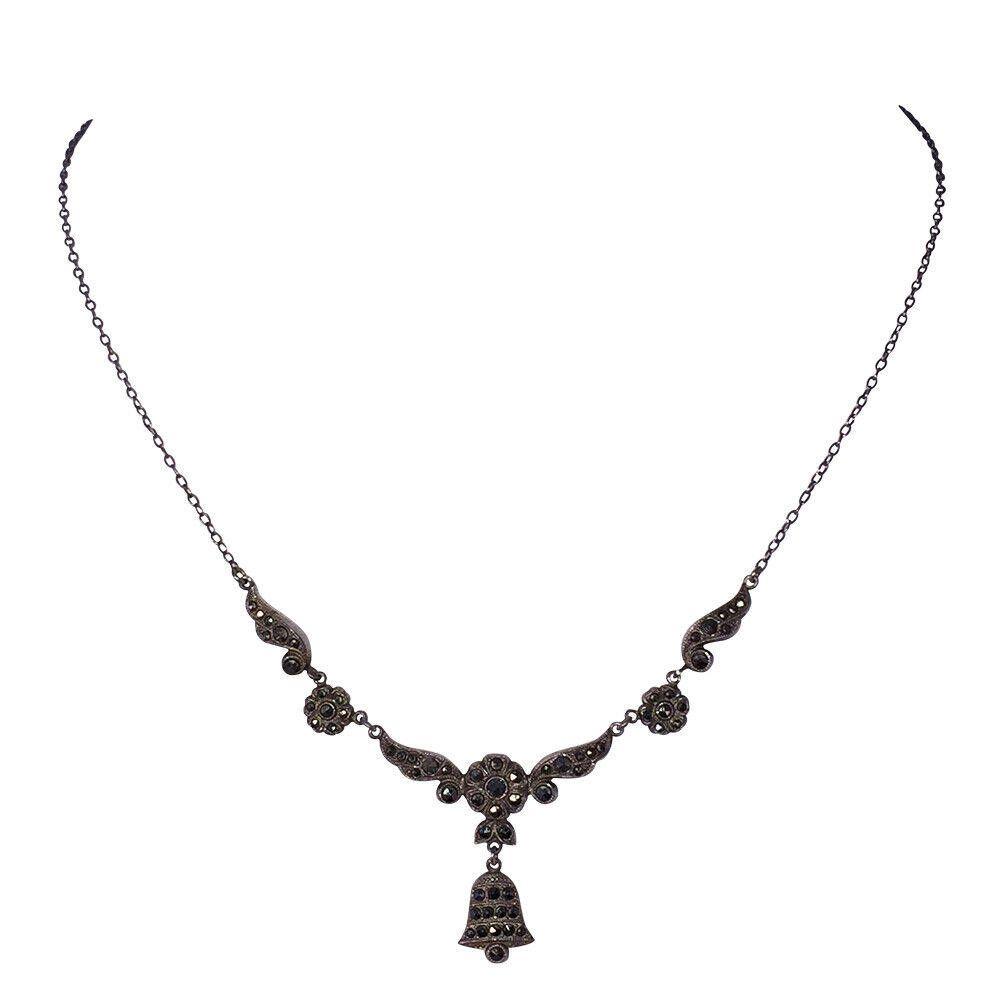 Designer Art Deco Sterling Marcasite Bell Charm Necklace Size ONE SIZE - 2 Thumbnail