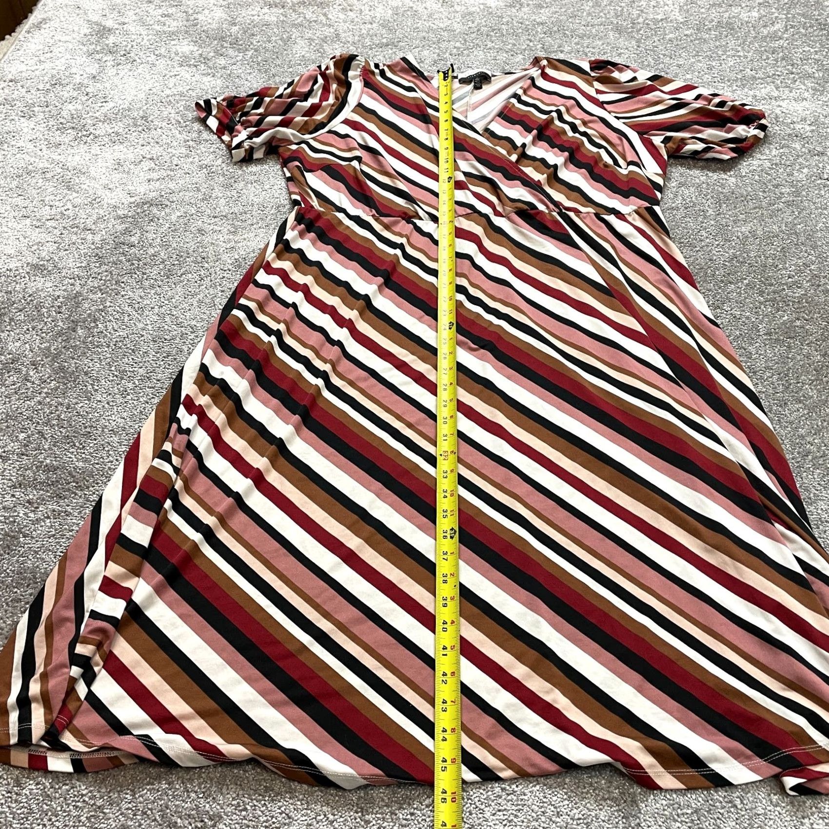 Vintage Eloquii Dress womens Plus 24 Red Striped A-Line Short Sleeve V-Neck Pullover Size 42" / US 20 - 2 Thumbnail