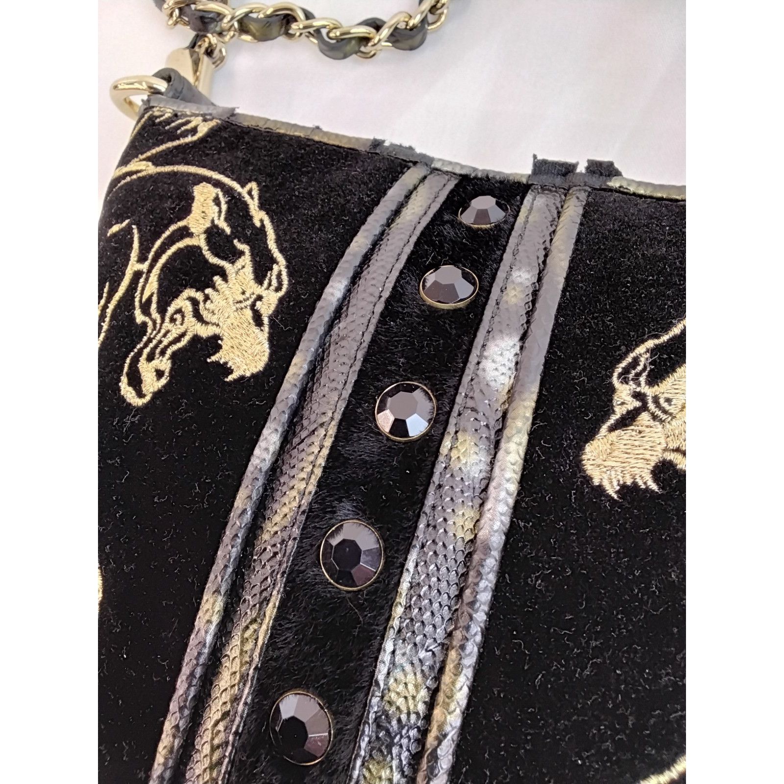 Christian Audigier Christian Audigier Crossbody Bag Black Velvet Jaguars Size ONE SIZE - 4 Thumbnail