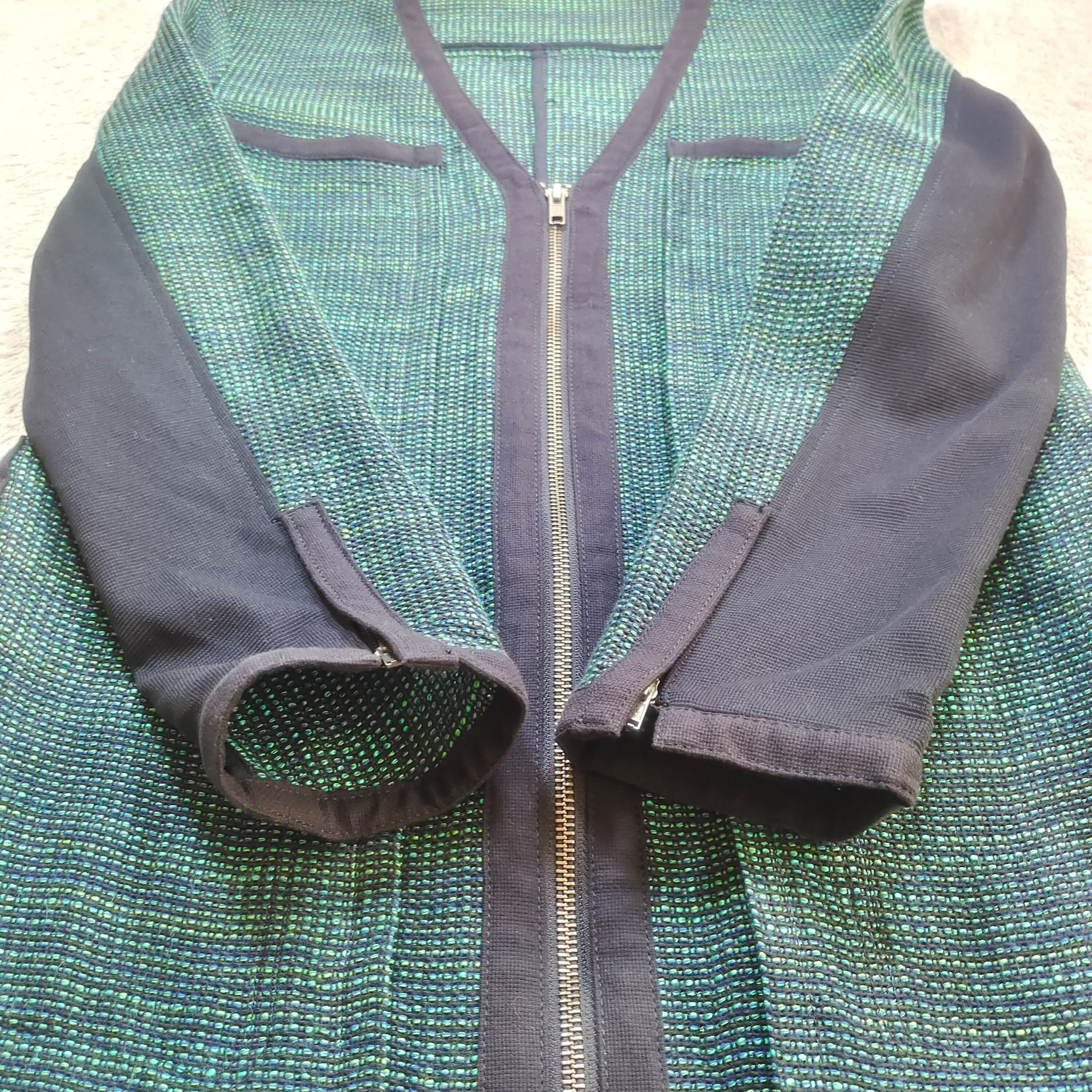 Antonio Berardi Berardi Iridescent Metallic Tweed Zip Cardigan Teal Navy Size M / US 6-8 / IT 42-44 - 8 Thumbnail