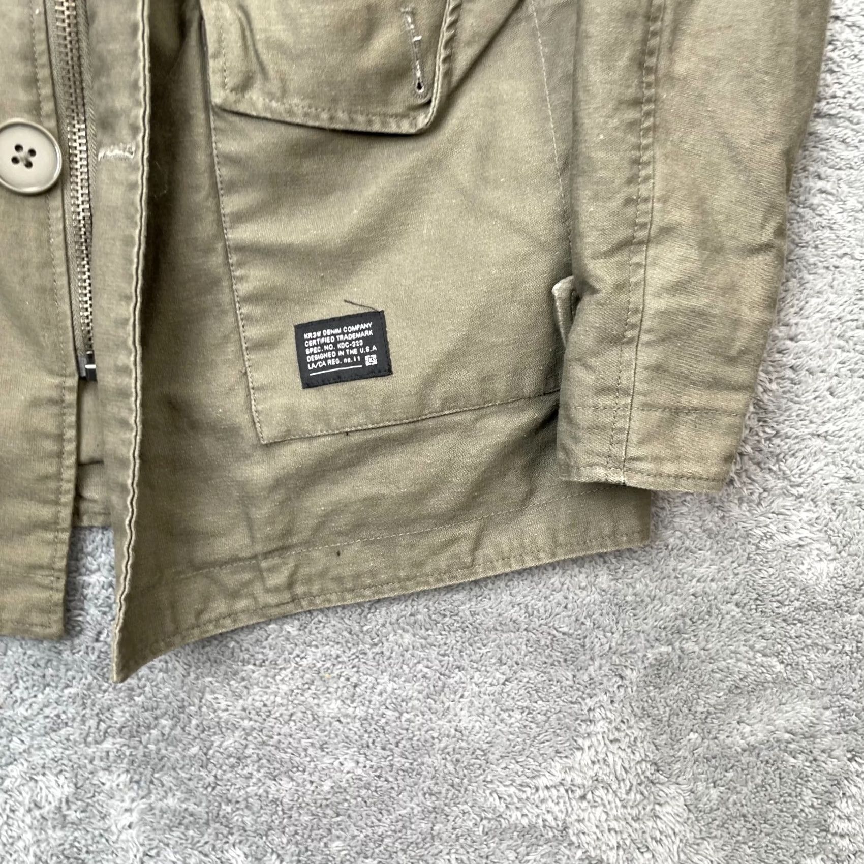 Vintage KR3W Jacket Mens XS Green Denim Military Coat Full Zip Short Coat Cotton Army Jacket Mens XS Green Denim Military Coat Full Zip Size US XS / EU 42 / 0 - 2 Thumbnail