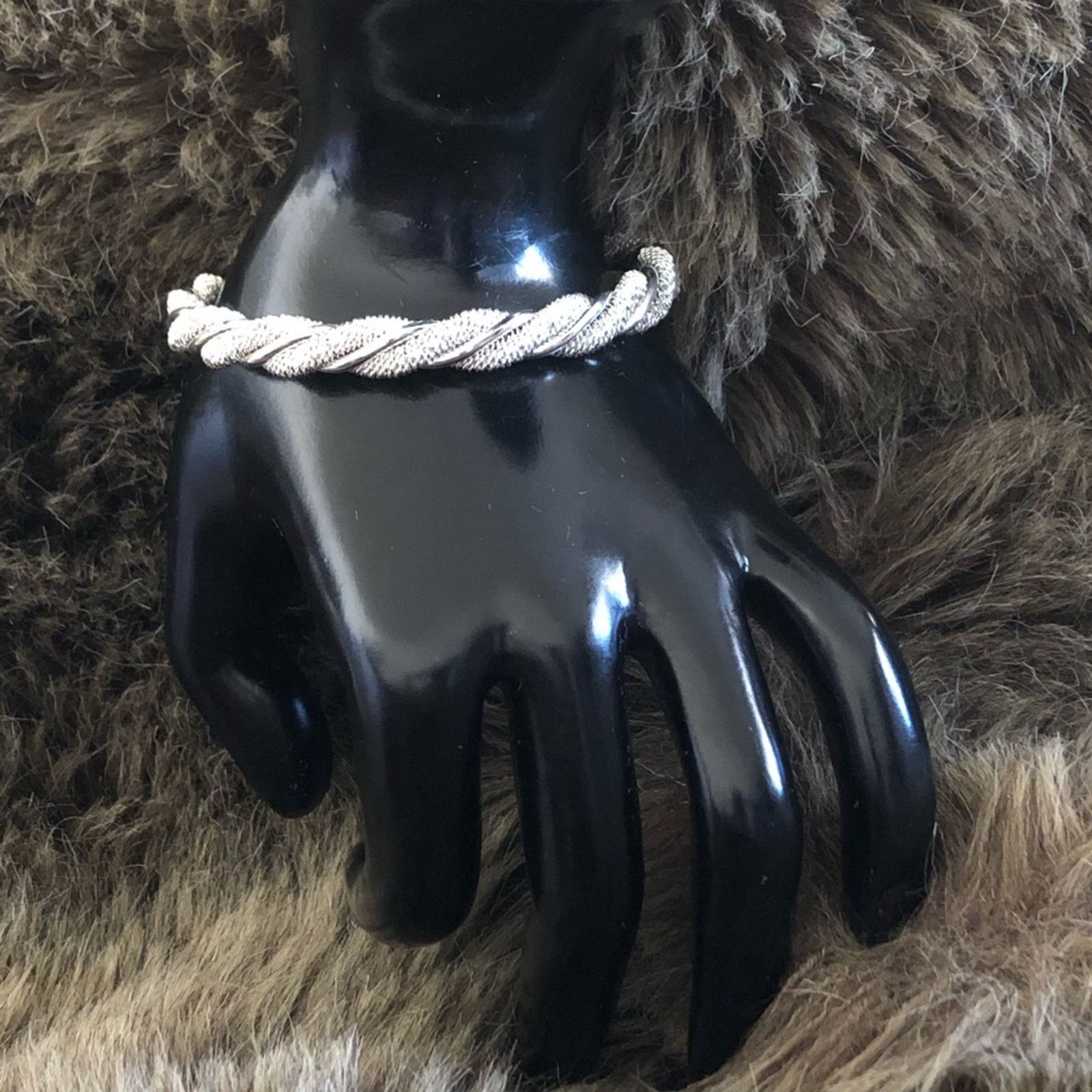 Jewelry Shiny silver plated twisted mesh cuff bracelet Size ONE SIZE - 4 Thumbnail