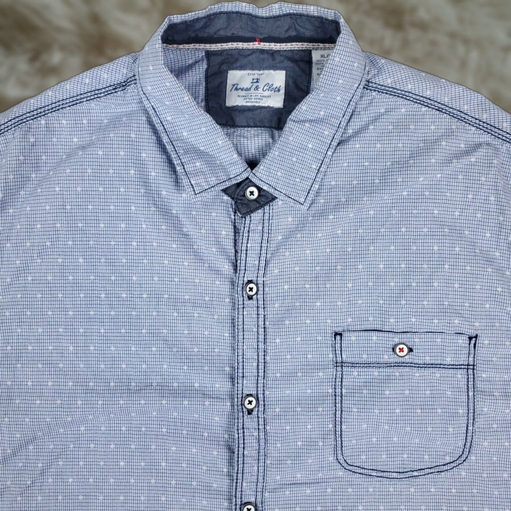 Vintage Thread & Cloth Blue Check Short Sleeve Button-Up Shirt XL Mens Casual Modern Size US XL / EU 56 / 4 - 1 Thumbnail