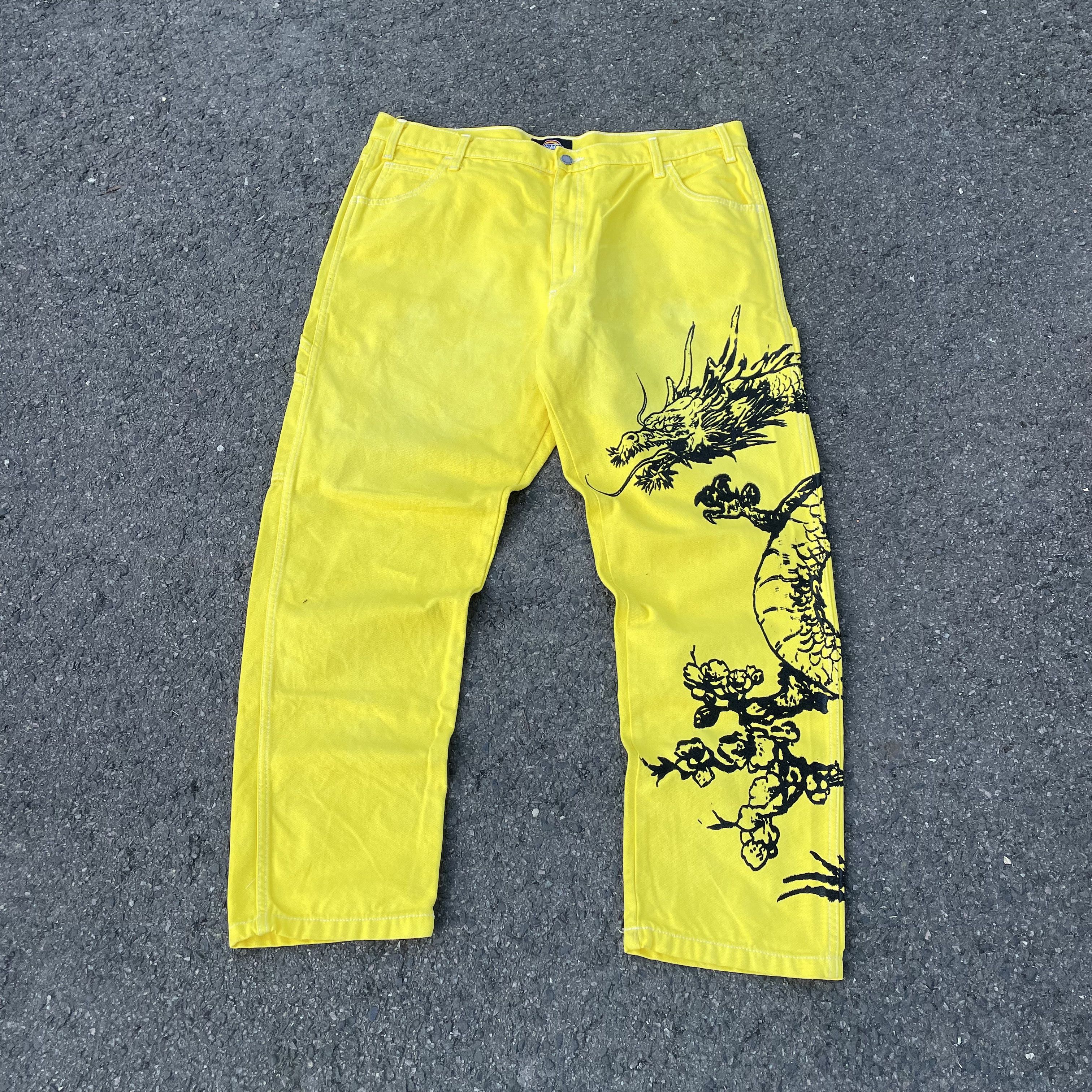 Dickies Dickies Custom Yellow Dragon Pants Graphic Bleach Wash Y2K Size US 38 / EU 54 - 4 Thumbnail