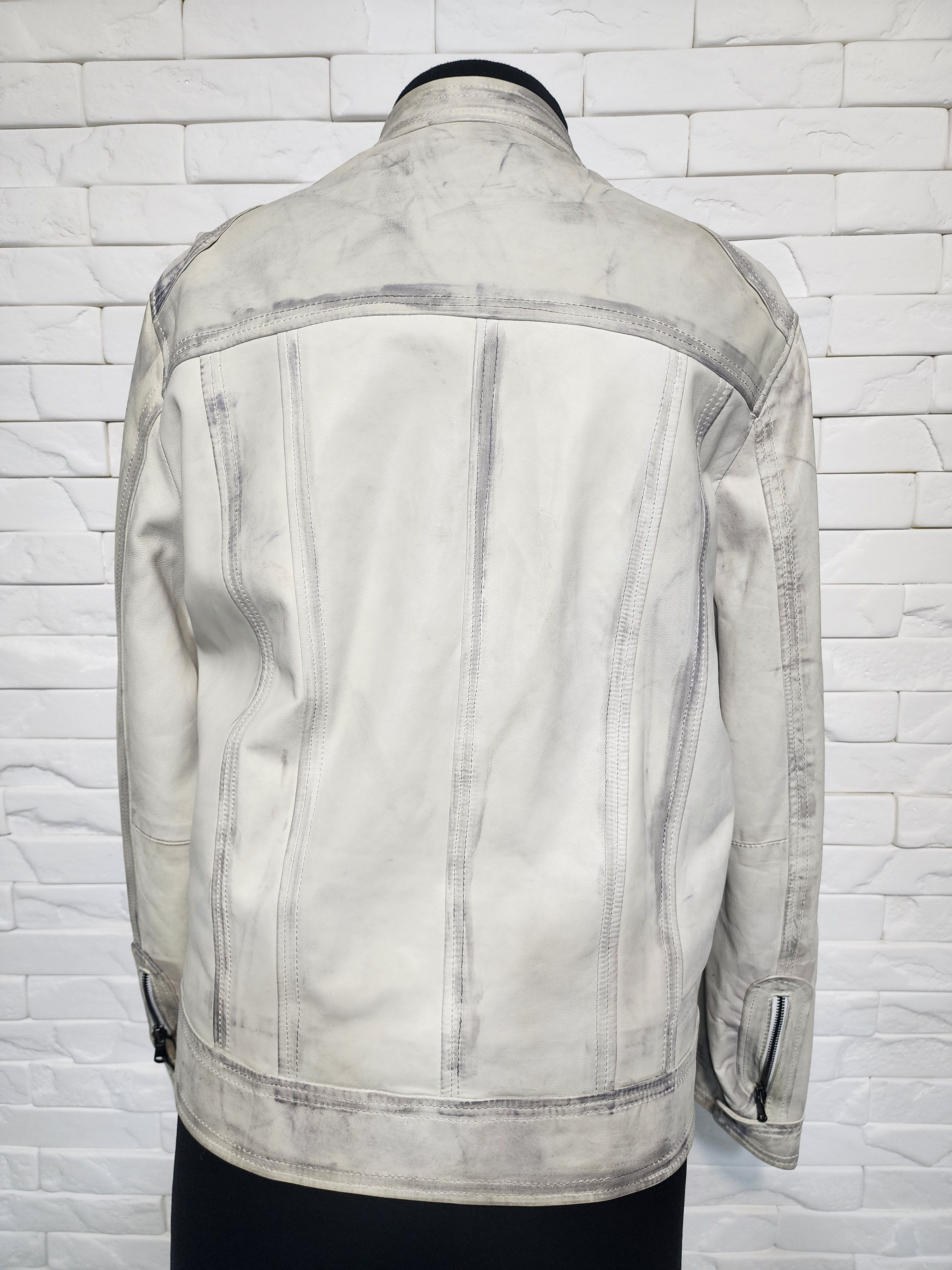 Gray Marble Effect Leather Jacket: Men's Sporty Style