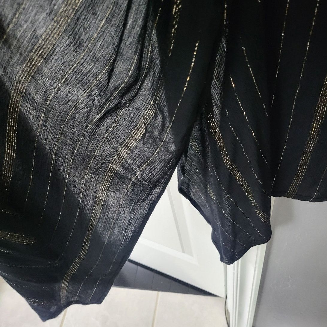 Vince Camuto Vince Camuto Sheer Black/Gold Stripes Gauze Kimono -One Size Size ONE SIZE - 5 Thumbnail
