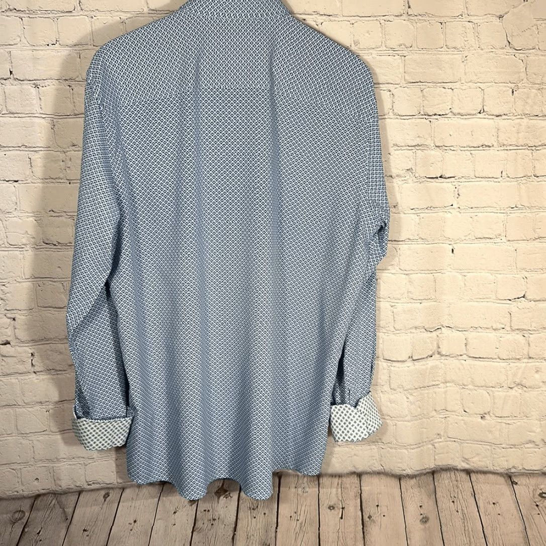 Johnston & Murphy Johnston & Murphy Performance Shirt Button-Up L Blue Geometric Long Sleeve Button-Down Flip Cuff Mens Size US L / EU 52-54 / 3 - 5 Thumbnail