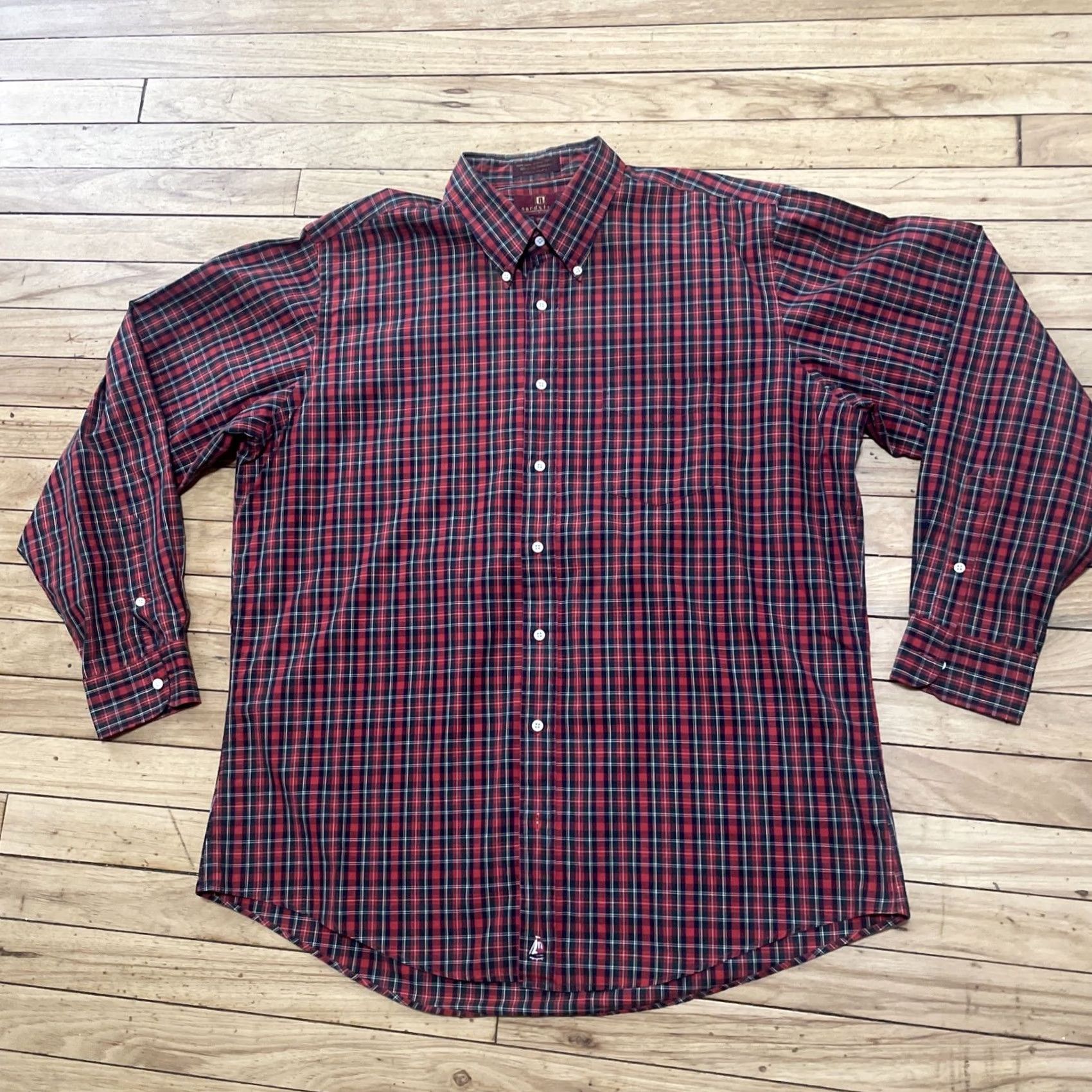 Nordstrom VINTAGE Nordstrom Red Plaid Button-Up Shirt Men 17.5 36 50 in Chest 80's Broadcloth Casual Size US XXL / EU 58 / 5 - 2 Thumbnail
