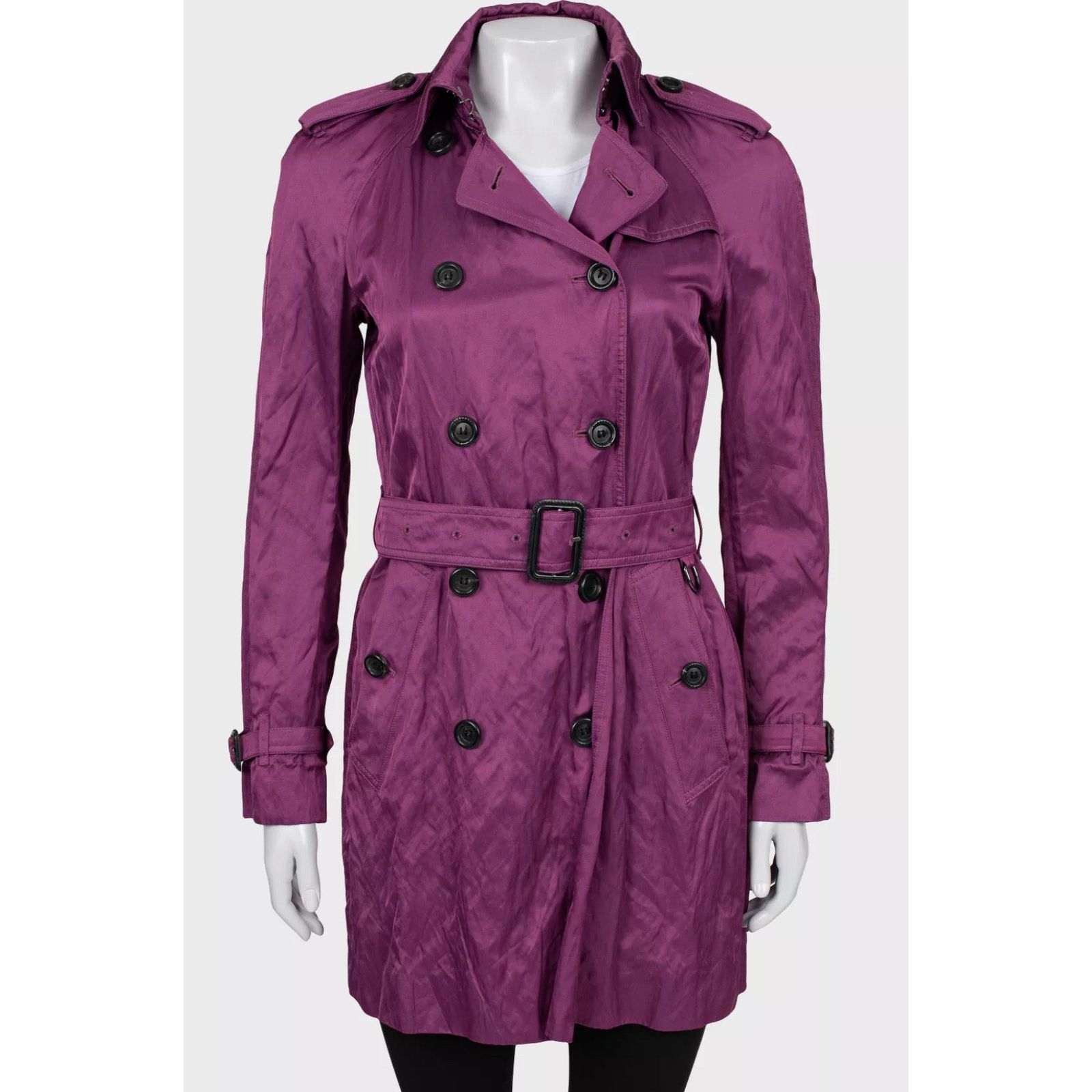 Burberry Burberry Purple Double-Breasted Trench Coat - Size 42/M Size M / US 6-8 / IT 42-44 - 1 Thumbnail