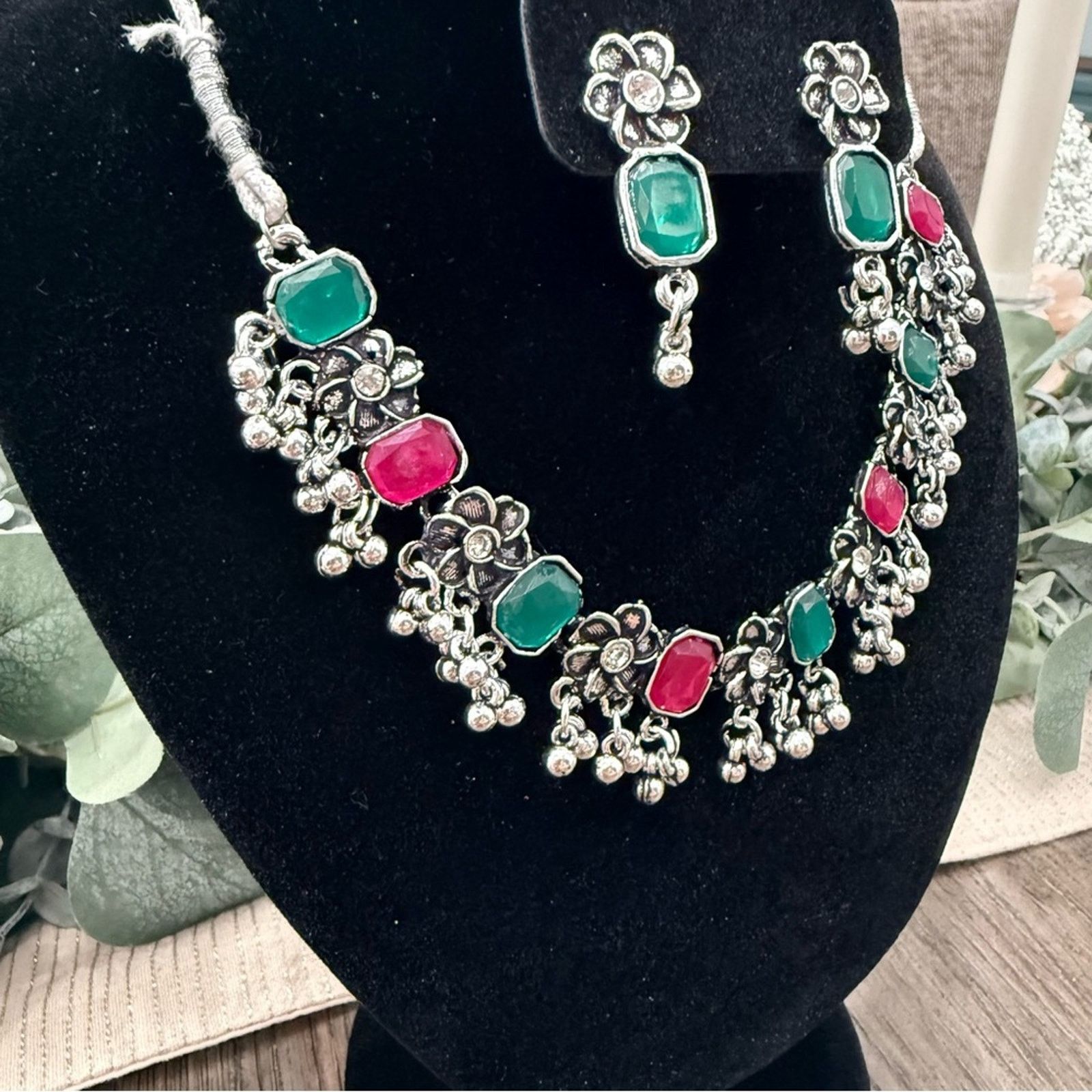 & Other Stories Oxidized Silver Plated Floral Necklace and Earring Set Size ONE SIZE - 2 Thumbnail