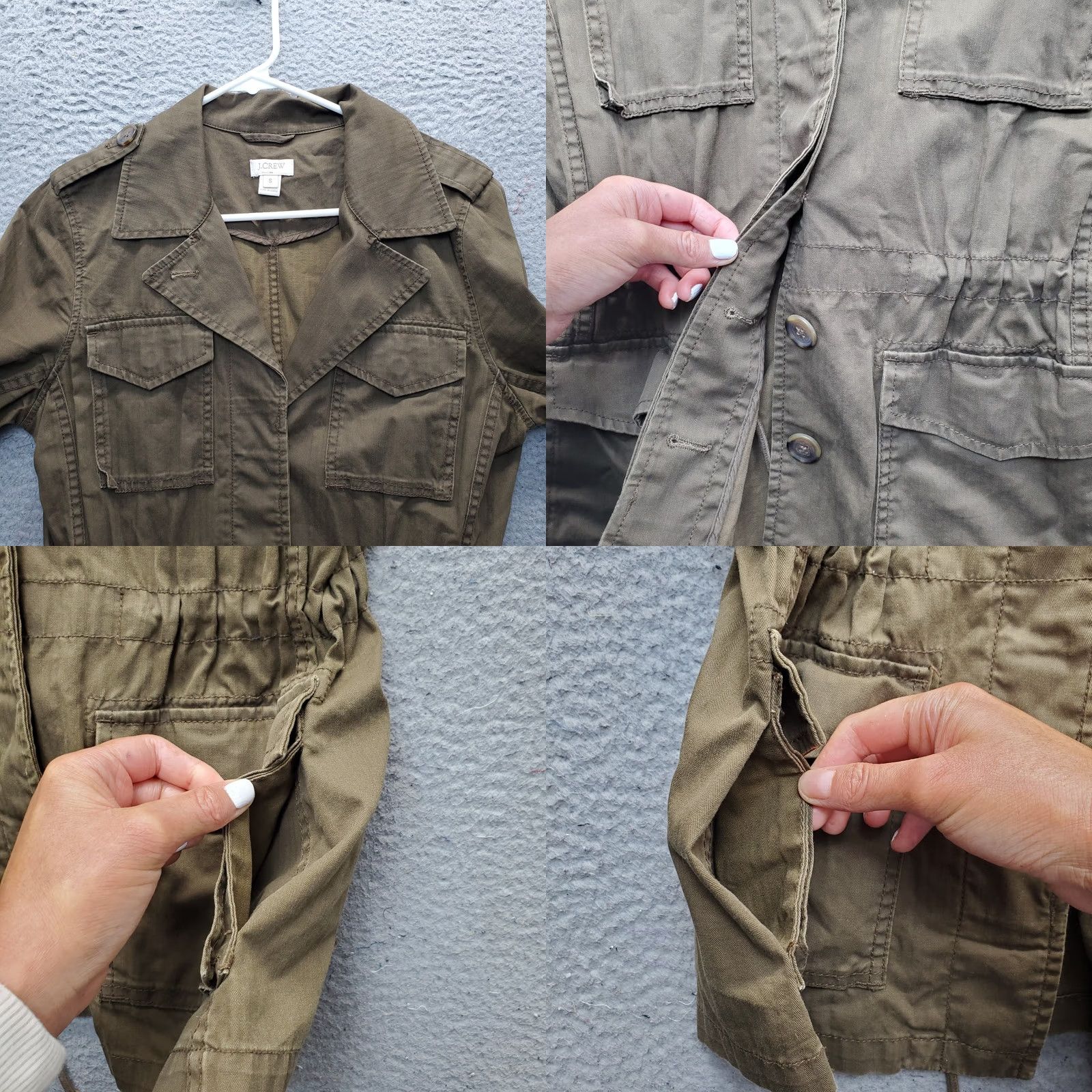 J.Crew J.CREW Utility Jacket Womens S Green Interior Drawstring Long Sleeve Button-Up: Womens Size S Jacket Green J.CREW Outdoor Everyday Size S / US 4 / IT 40 - 8 Thumbnail