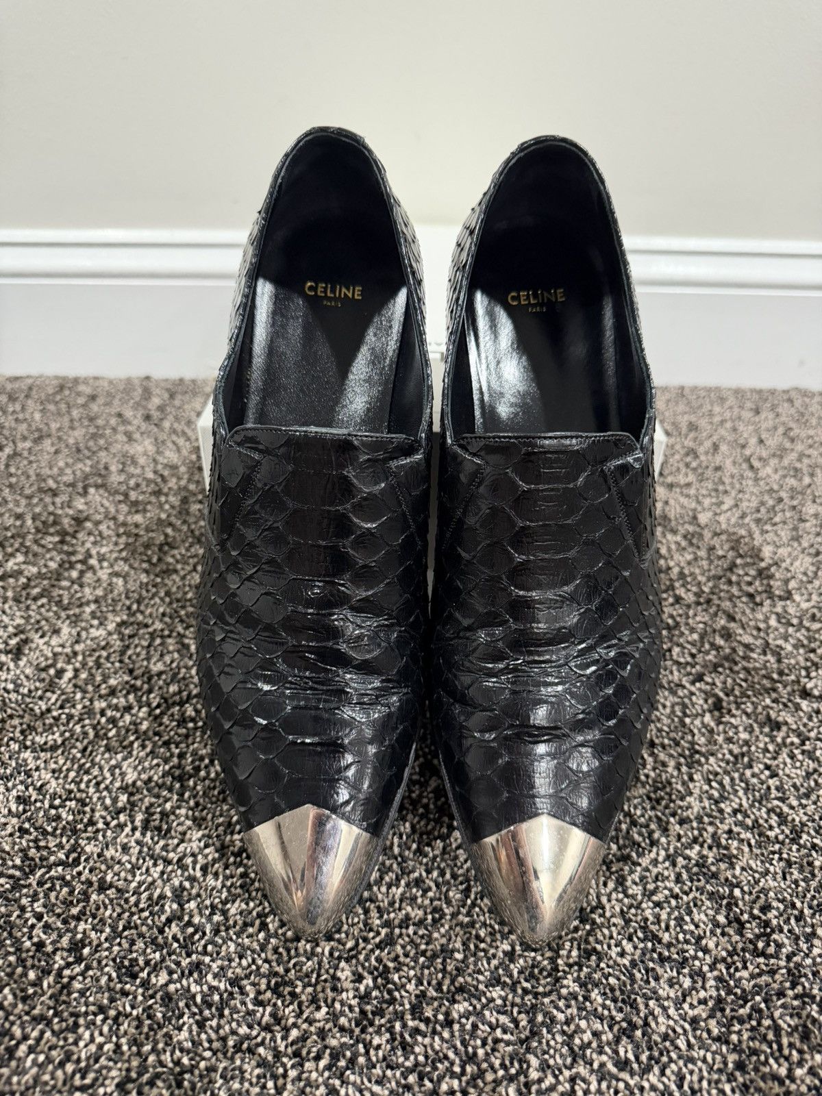 Celine × Hedi Slimane Celine x Hedi SS19 Python Jacno Slipper Shoes 30 Metal Toe Size US 10 / EU 43 - 13 Thumbnail