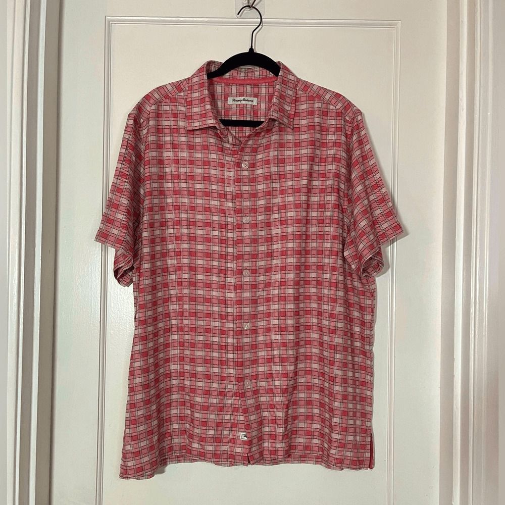 Tommy Bahama Tommy Bahama red white black woven Plaid Camp Shirt 100% Sil Size US L / EU 52-54 / 3 - 1 Thumbnail