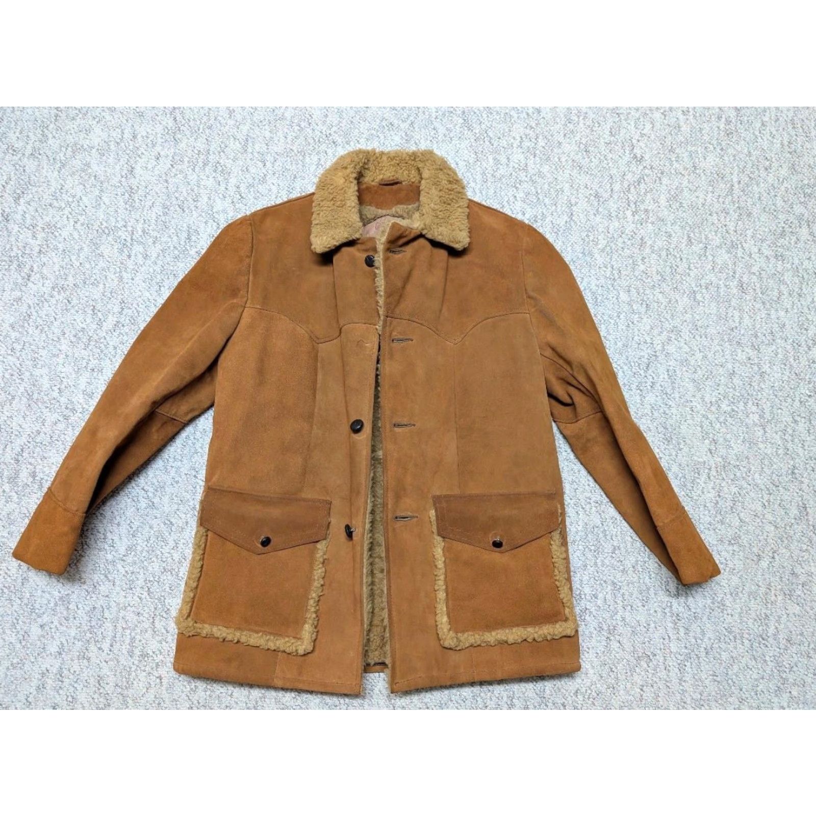 Vintage VINTAGE Gary Gordon leather coat Jacket Men 42 Brown Split-Suede Cowhide Sherpa Southwestern 90s Mens Size US M / EU 48-50 / 2 - 3 Thumbnail