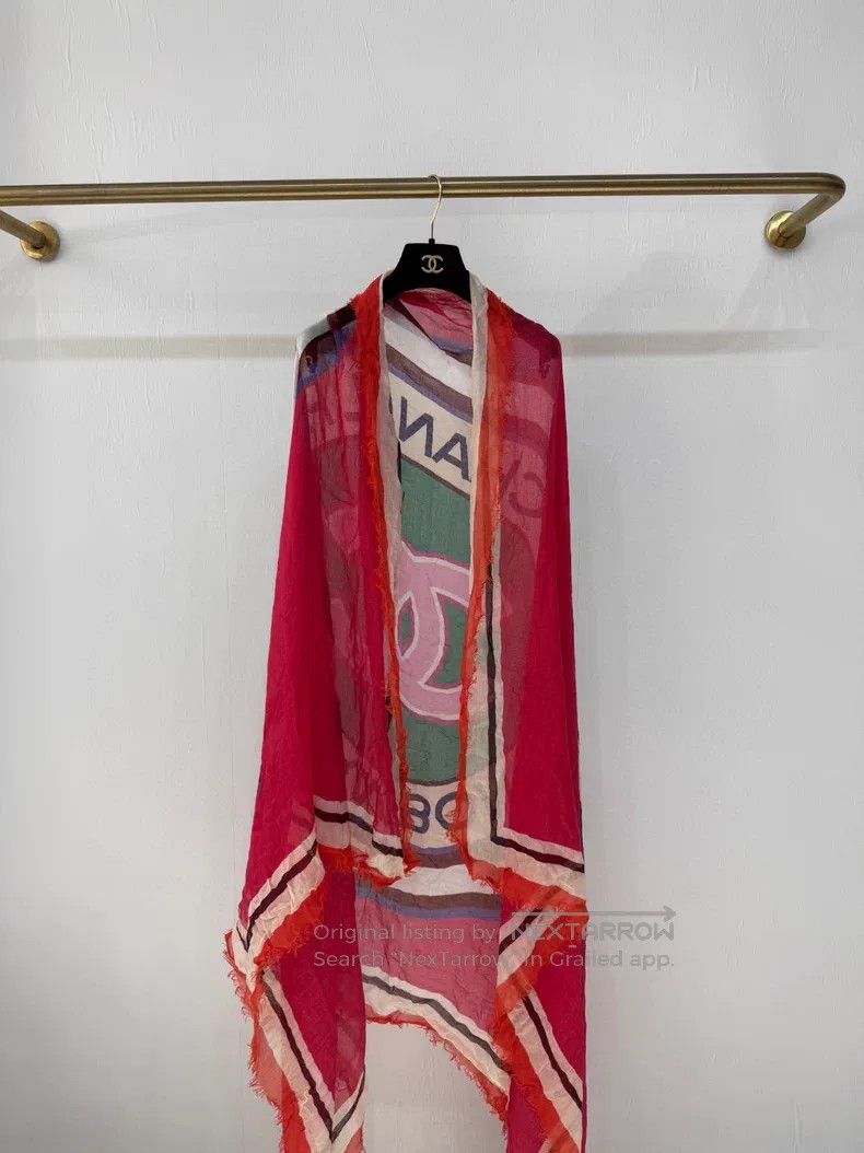 Chanel Chanel Large logo thin silk cashmere large scarf Size ONE SIZE - 4 Thumbnail