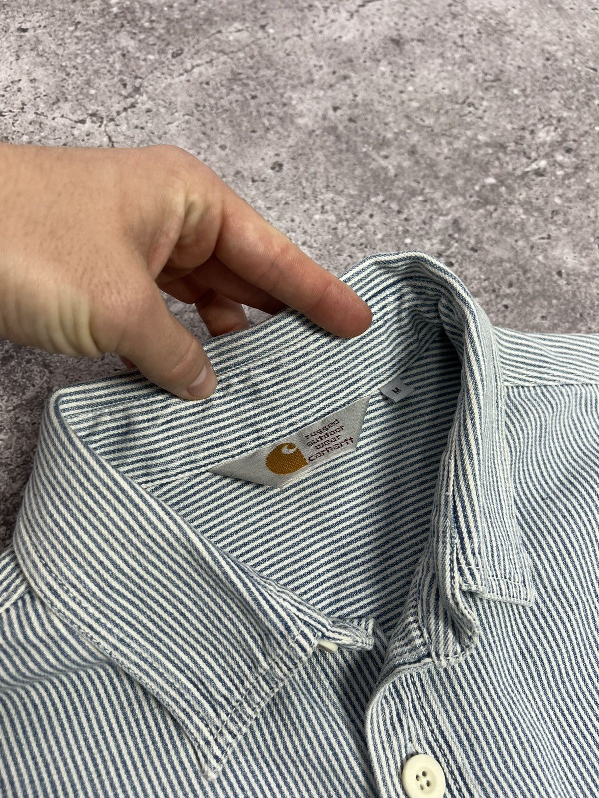 Vintage Carhartt Logo Striped Shirt Button Up Long Sleeve