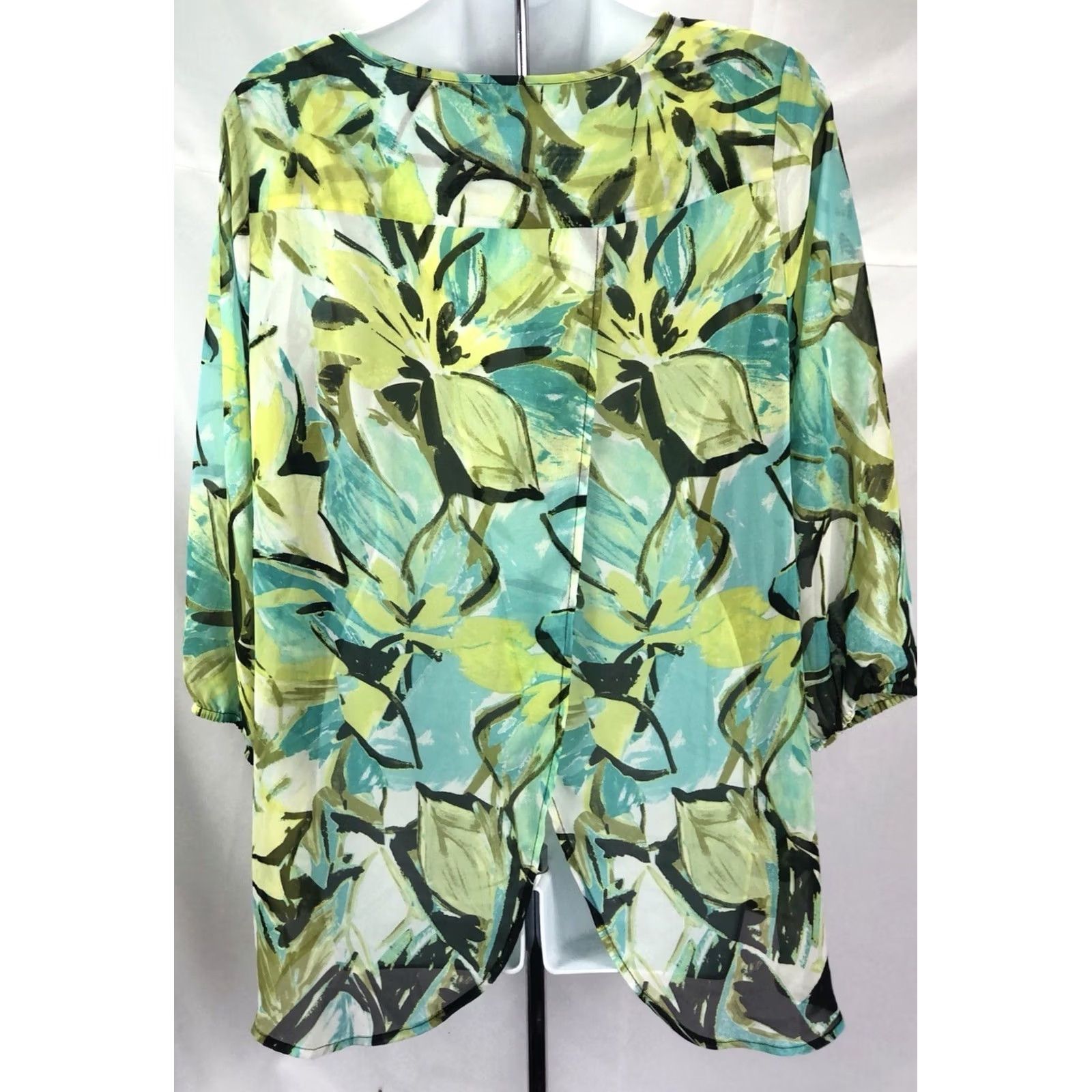 Vintage Energe Flowy top L green/blk NWT V-neck 1/2 Sleeve asymmetrical Cut away back Size L / US 10 / IT 46 - 4 Thumbnail