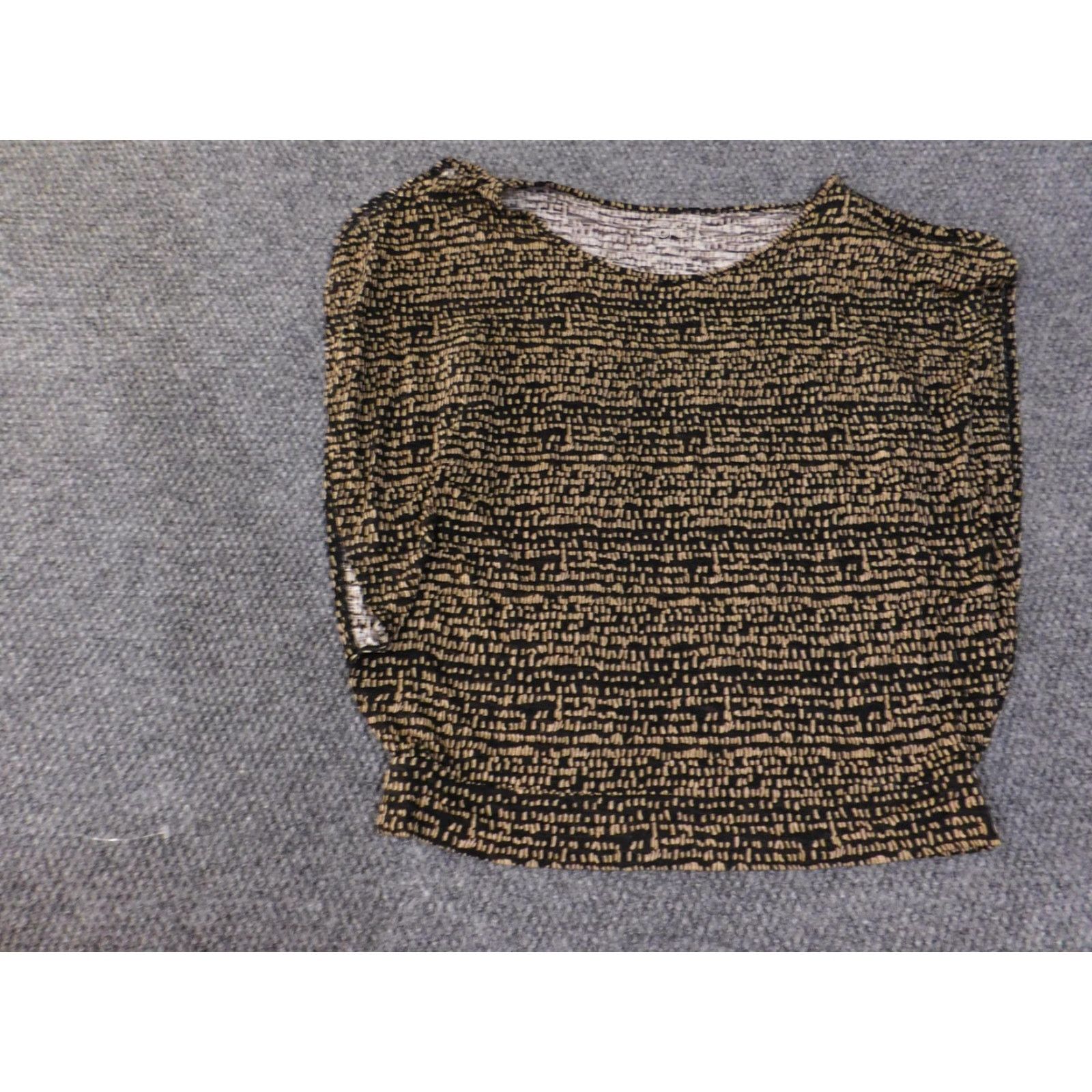Loft VINTAGE LOFT Shirt Womens Medium Black Beige Abstract Print Boat Neck Dolman Size M / US 6-8 / IT 42-44 - 3 Thumbnail