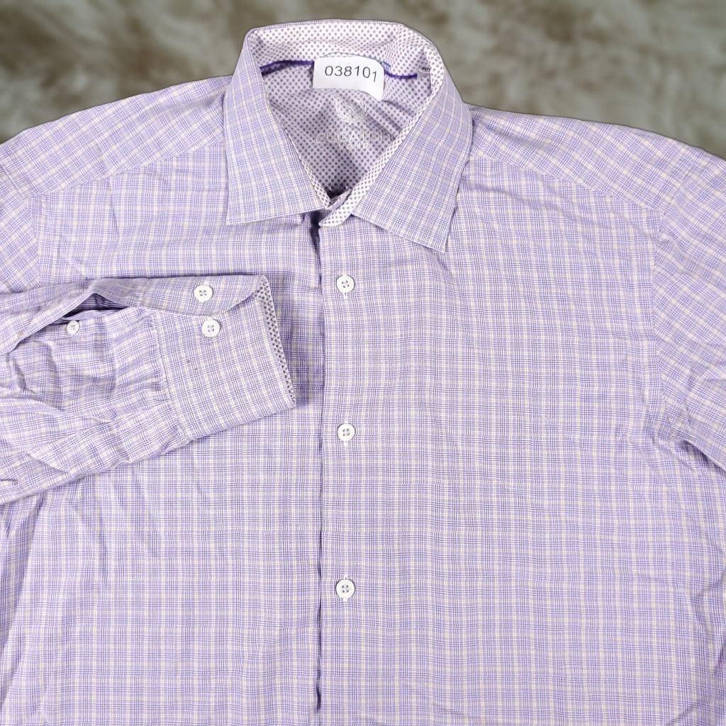 BUGATCHI Bugatchi Uomo Shirt Mens 15.5 Purple Plaid Dress Button Up Long Sleeve Size 40R - 1 Thumbnail